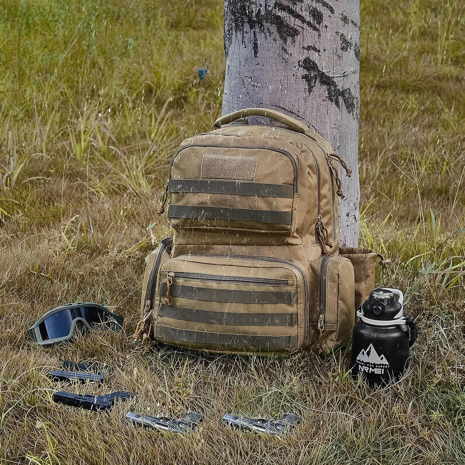 image:imageVEVOR Gun Bag with Detachable Baffles amp 6 Magazines Shooting Handgun Bag for Outdoor Hunting Shooting Pistol Bag Case 2 Removable Pistol Bags Brown 13 x 79 x 91 inBrown