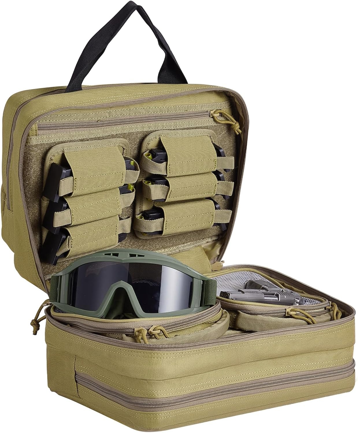image:imageVEVOR Gun Bag with Detachable Baffles amp 6 Magazines Shooting Handgun Bag for Outdoor Hunting Shooting Pistol Bag Case 2 Removable Pistol Bags Brown 13 x 79 x 91 inBrown