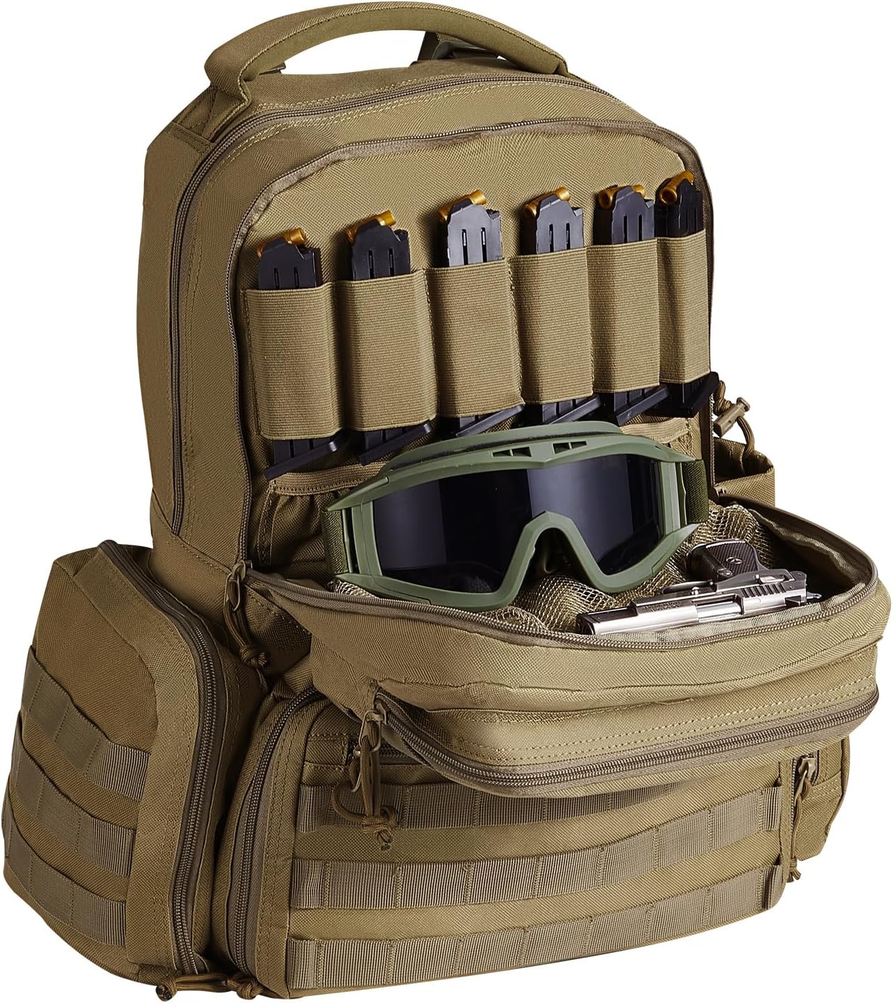 image:imageVEVOR Gun Bag with Detachable Baffles amp 6 Magazines Shooting Handgun Bag for Outdoor Hunting Shooting Pistol Bag Case 2 Removable Pistol Bags Brown 13 x 79 x 91 inBrown