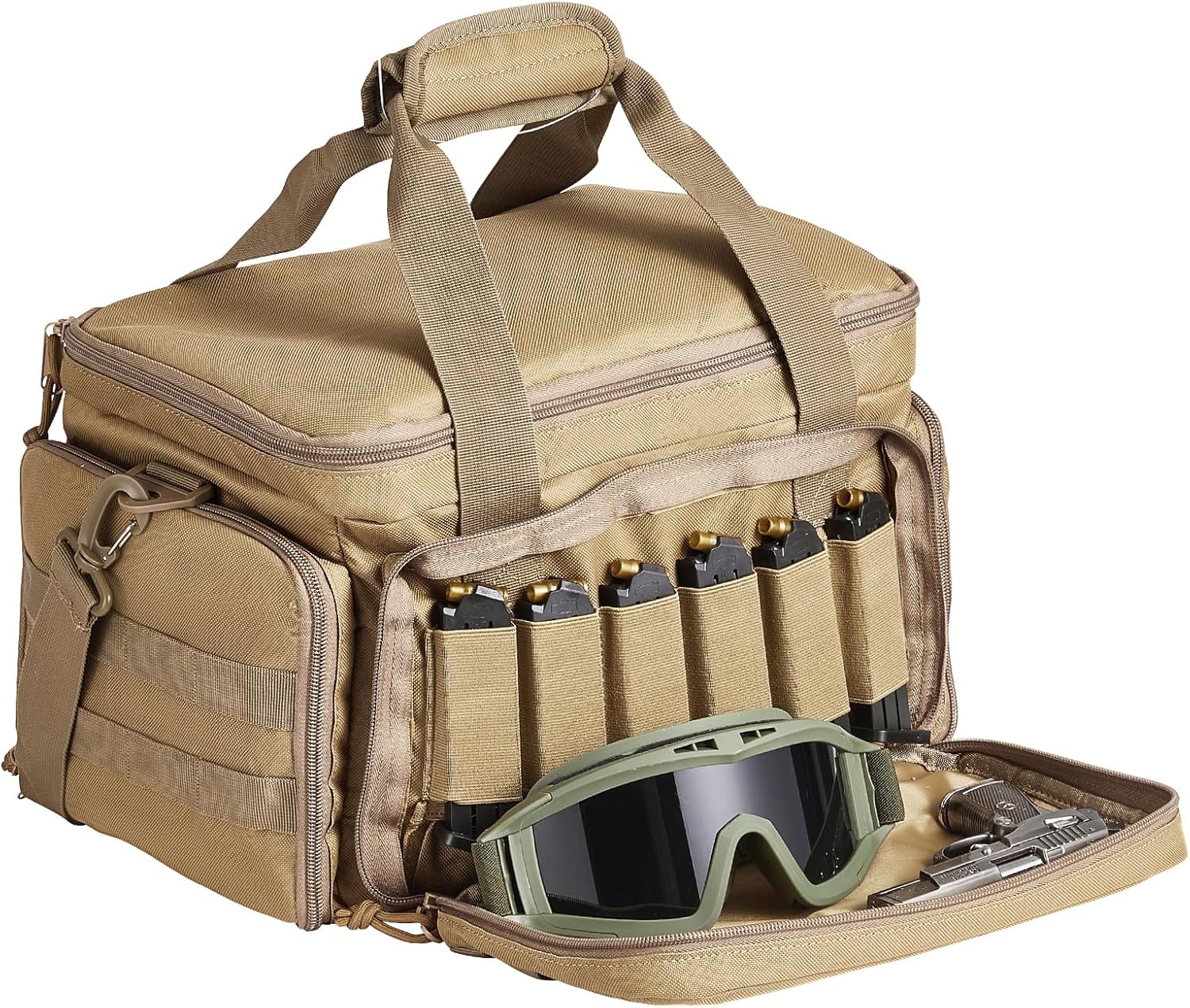 image:imageVEVOR Gun Bag with Detachable Baffles amp 6 Magazines Shooting Handgun Bag for Outdoor Hunting Shooting Pistol Bag Case 2 Removable Pistol Bags Brown 13 x 79 x 91 inBrown