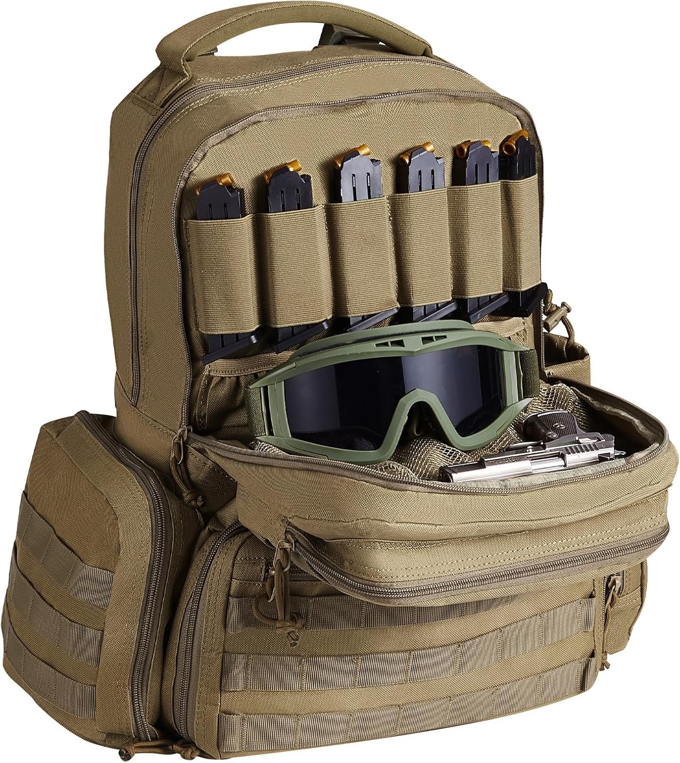 image:imageVEVOR Gun Bag with Detachable Baffles amp 6 Magazines Shooting Handgun Bag for Outdoor Hunting Shooting Pistol Bag Case 2 Removable Pistol Bags Brown 13 x 79 x 91 inBrown