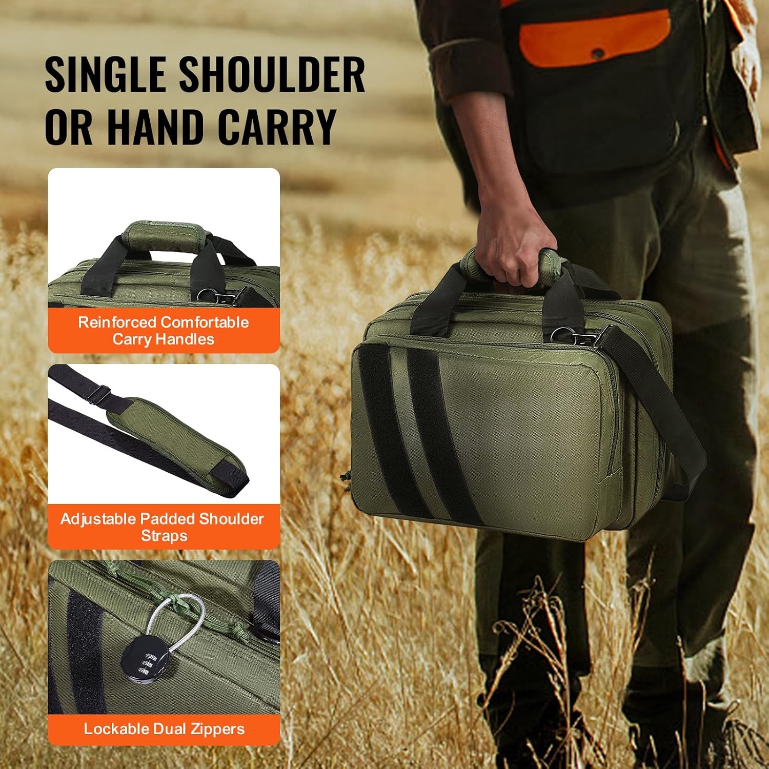 image:imageVEVOR Gun Bag with Detachable Baffles amp 6 Magazines Shooting Handgun Bag for Outdoor Hunting Shooting Pistol Bag Case 2 Removable Pistol Bags Brown 13 x 79 x 91 inGreen