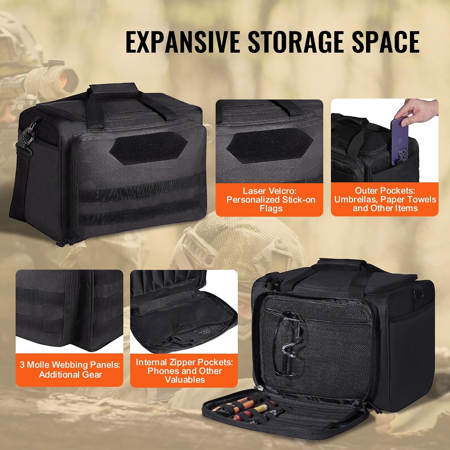 image:imageVEVOR Gun Bag with Detachable Baffles amp 6 Magazines Shooting Handgun Bag for Outdoor Hunting Shooting Pistol Bag Case 2 Removable Pistol Bags Brown 13 x 79 x 91 inBlack
