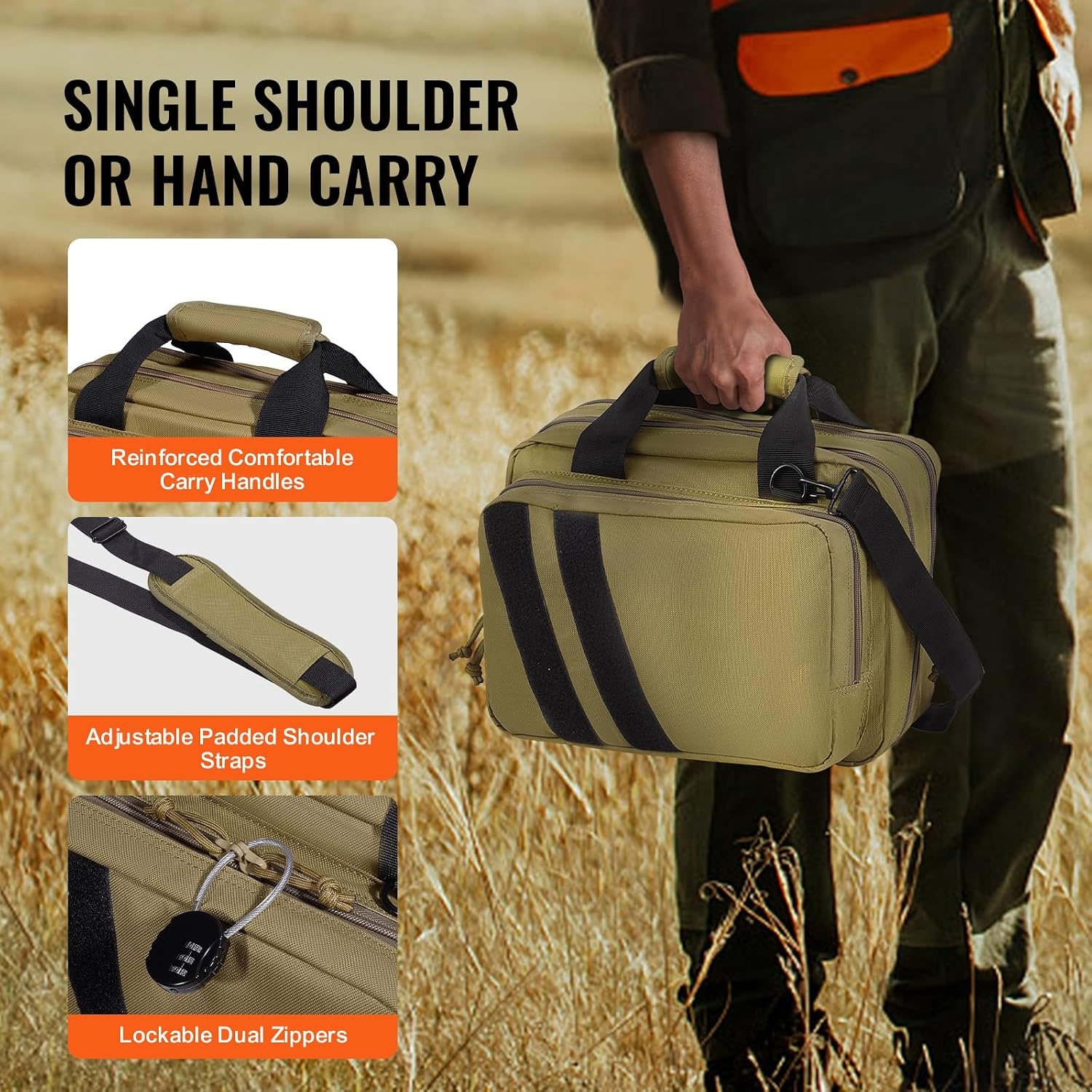 image:imageVEVOR Gun Bag with Detachable Baffles amp 6 Magazines Shooting Handgun Bag for Outdoor Hunting Shooting Pistol Bag Case 2 Removable Pistol Bags Brown 13 x 79 x 91 inBrown