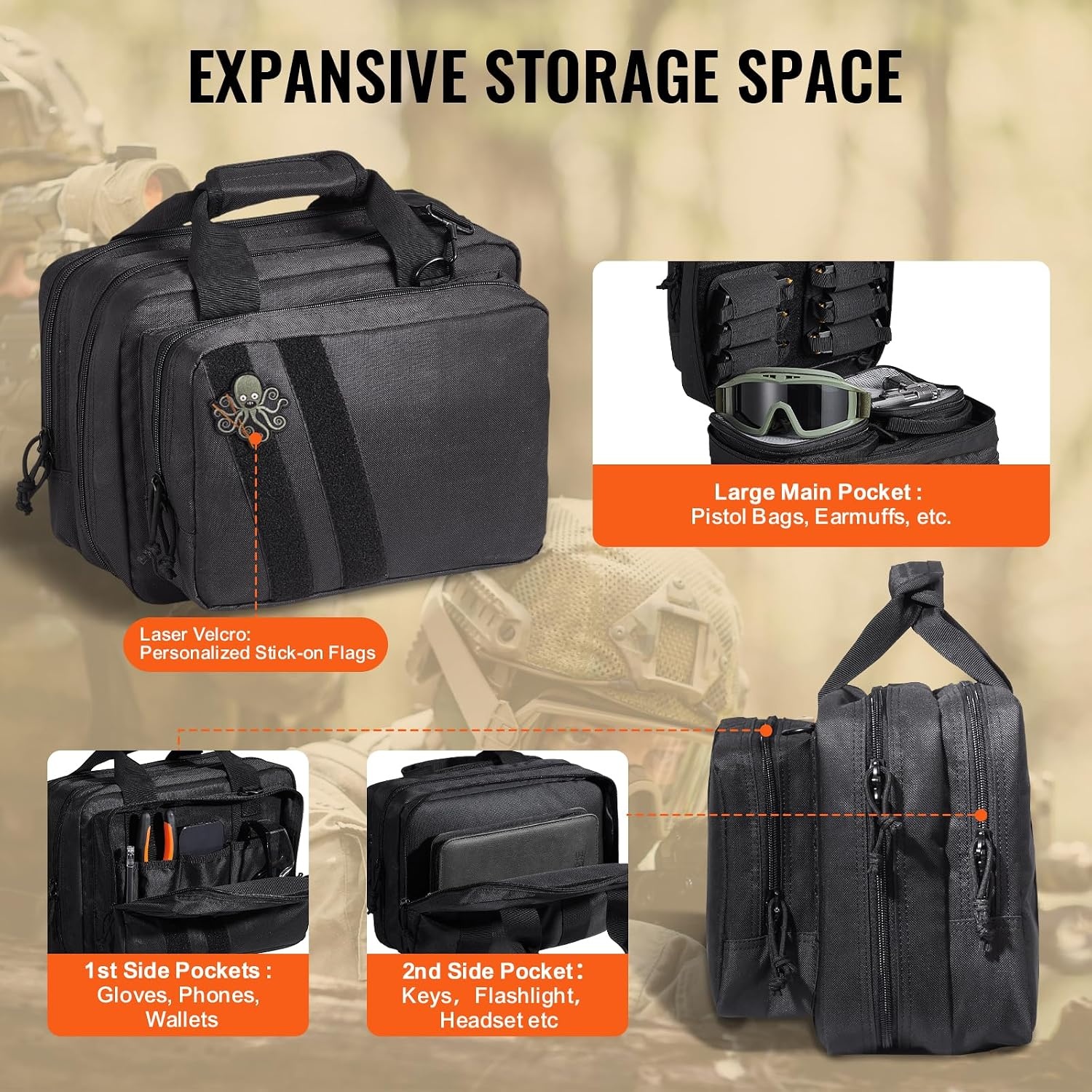 image:imageVEVOR Gun Bag with Detachable Baffles amp 6 Magazines Shooting Handgun Bag for Outdoor Hunting Shooting Pistol Bag Case 2 Removable Pistol Bags Brown 13 x 79 x 91 inBlack