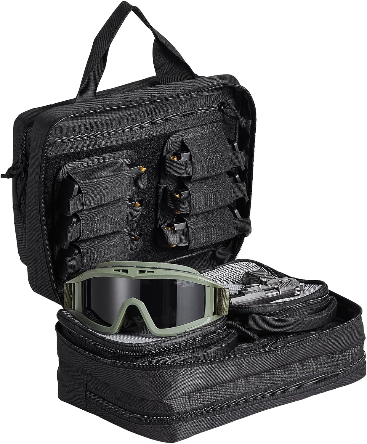 image:imageVEVOR Gun Bag with Detachable Baffles amp 6 Magazines Shooting Handgun Bag for Outdoor Hunting Shooting Pistol Bag Case 2 Removable Pistol Bags Brown 13 x 79 x 91 inBlack