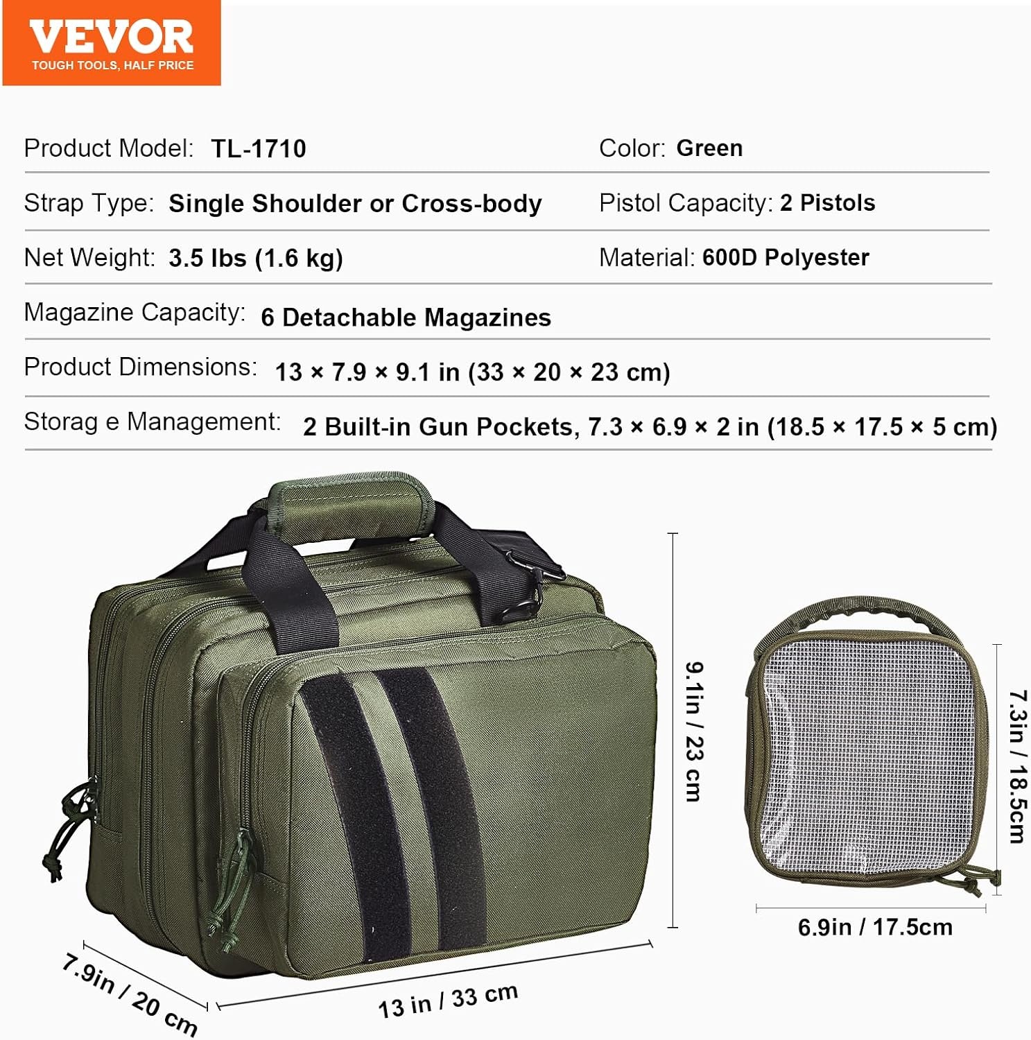 image:imageVEVOR Gun Bag with Detachable Baffles amp 6 Magazines Shooting Handgun Bag for Outdoor Hunting Shooting Pistol Bag Case 2 Removable Pistol Bags Brown 13 x 79 x 91 inGreen
