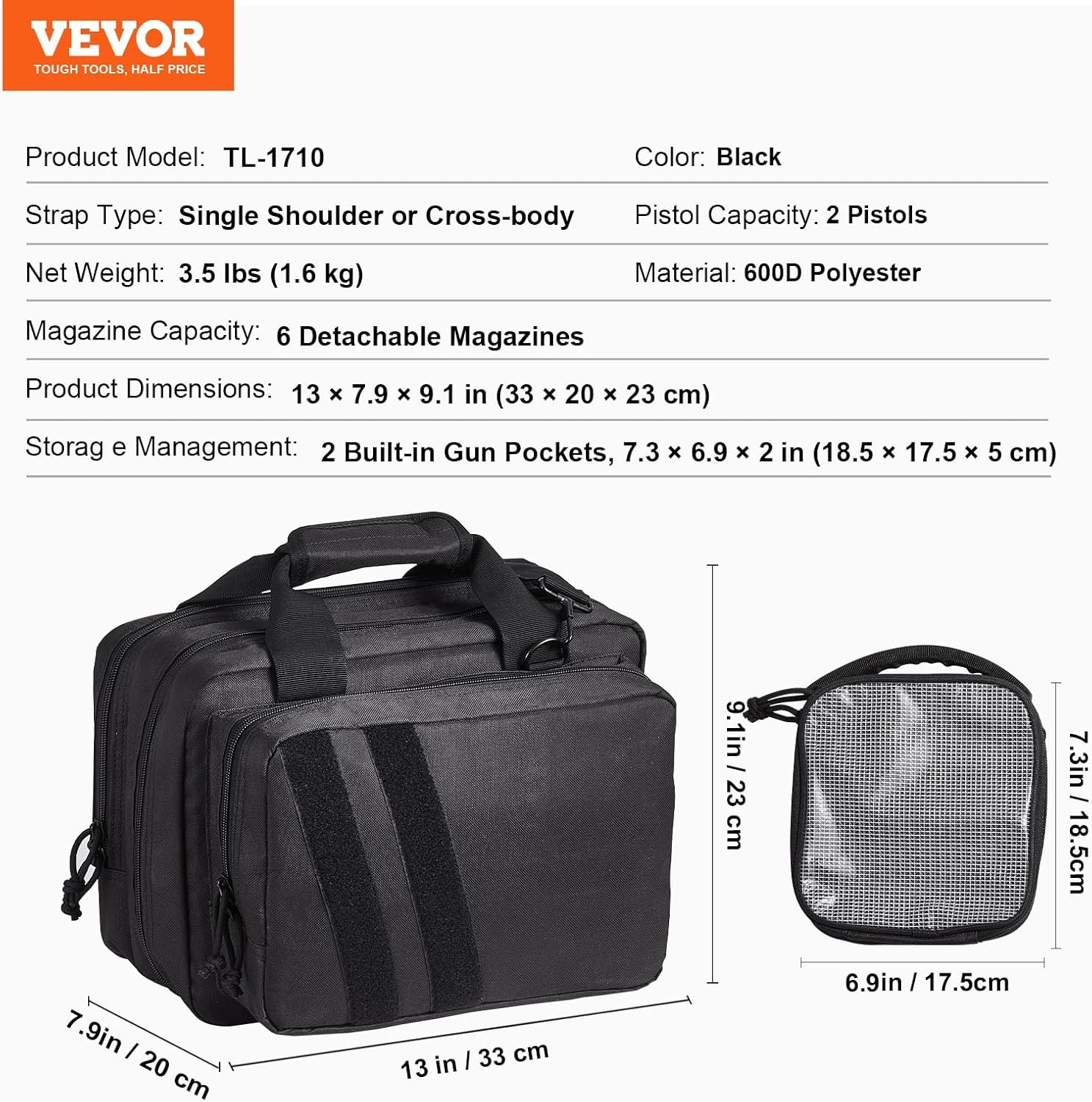 image:imageVEVOR Gun Bag with Detachable Baffles amp 6 Magazines Shooting Handgun Bag for Outdoor Hunting Shooting Pistol Bag Case 2 Removable Pistol Bags Brown 13 x 79 x 91 inBlack
