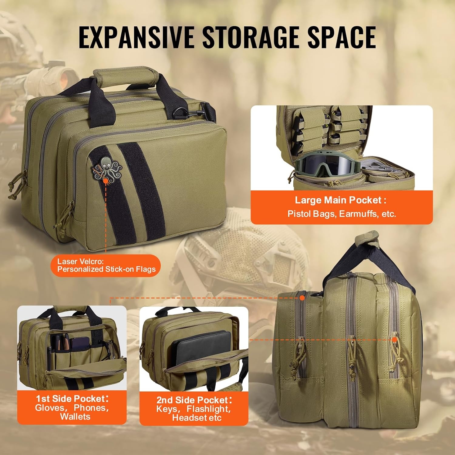 image:imageVEVOR Gun Bag with Detachable Baffles amp 6 Magazines Shooting Handgun Bag for Outdoor Hunting Shooting Pistol Bag Case 2 Removable Pistol Bags Brown 13 x 79 x 91 inBrown