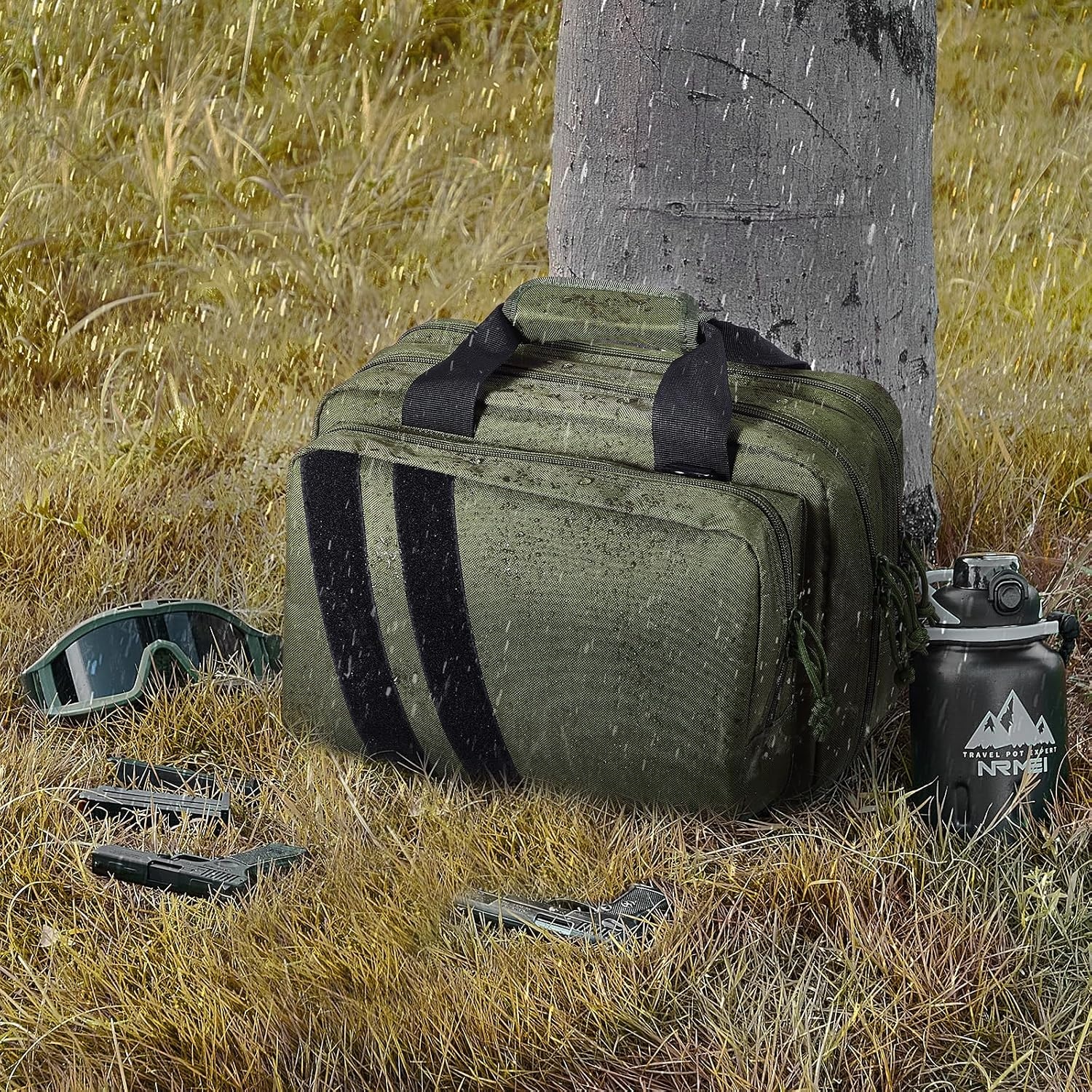 image:imageVEVOR Gun Bag with Detachable Baffles amp 6 Magazines Shooting Handgun Bag for Outdoor Hunting Shooting Pistol Bag Case 2 Removable Pistol Bags Brown 13 x 79 x 91 inGreen