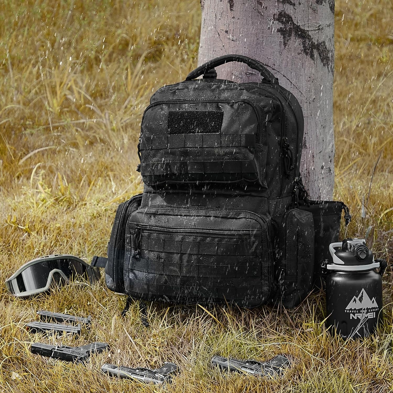 image:imageVEVOR Gun Bag with Detachable Baffles amp 6 Magazines Shooting Handgun Bag for Outdoor Hunting Shooting Pistol Bag Case 2 Removable Pistol Bags Brown 13 x 79 x 91 inBlack