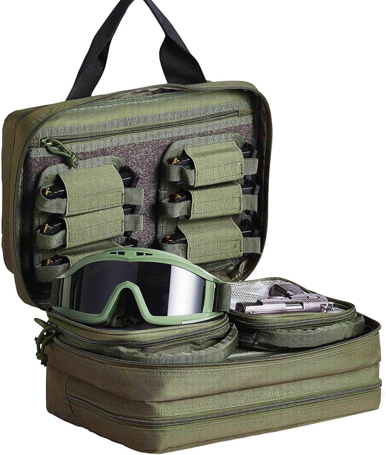 image:imageVEVOR Gun Bag with Detachable Baffles amp 6 Magazines Shooting Handgun Bag for Outdoor Hunting Shooting Pistol Bag Case 2 Removable Pistol Bags Brown 13 x 79 x 91 inGreen