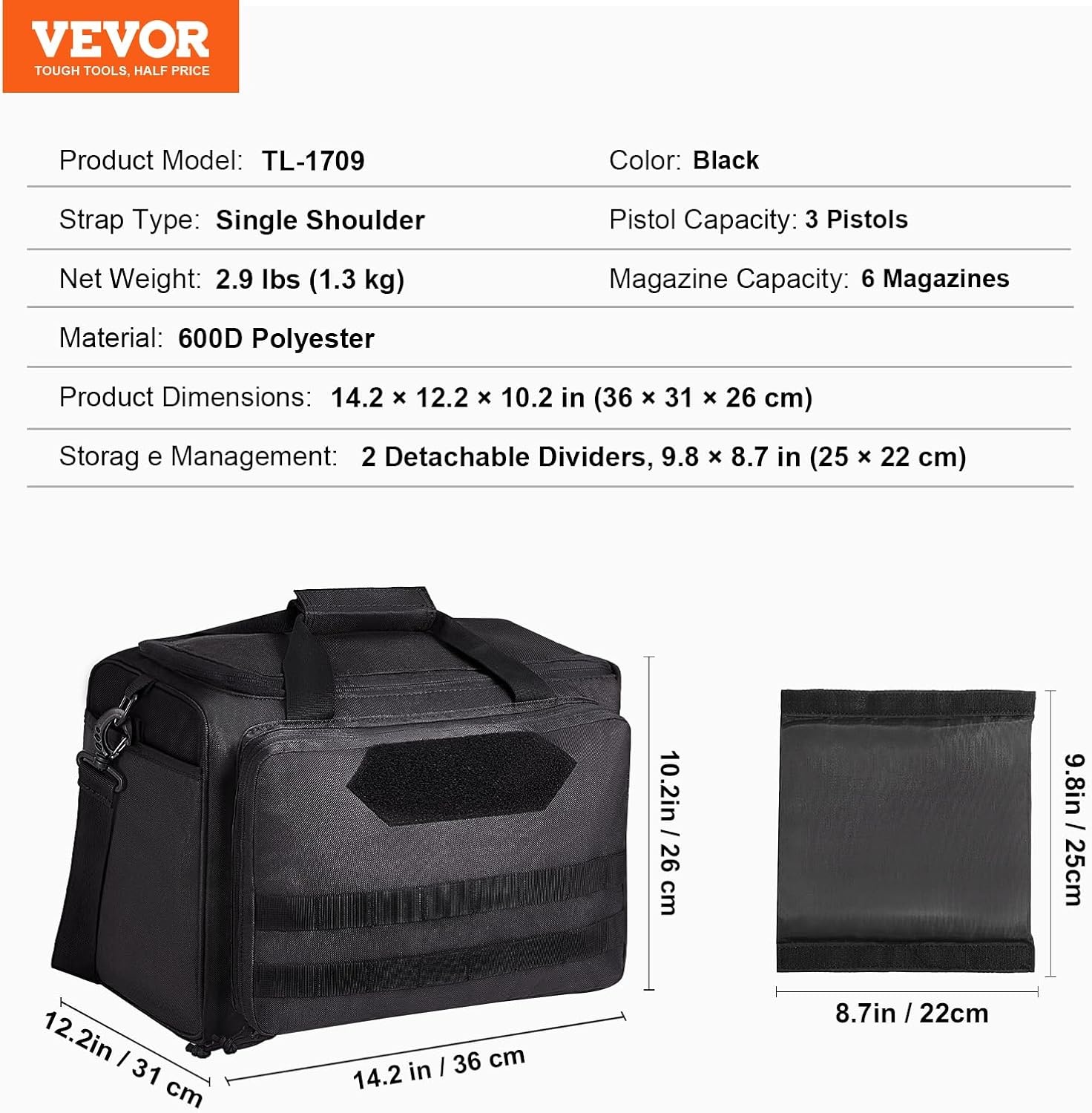 image:imageVEVOR Gun Bag with Detachable Baffles amp 6 Magazines Shooting Handgun Bag for Outdoor Hunting Shooting Pistol Bag Case 2 Removable Pistol Bags Brown 13 x 79 x 91 inBlack