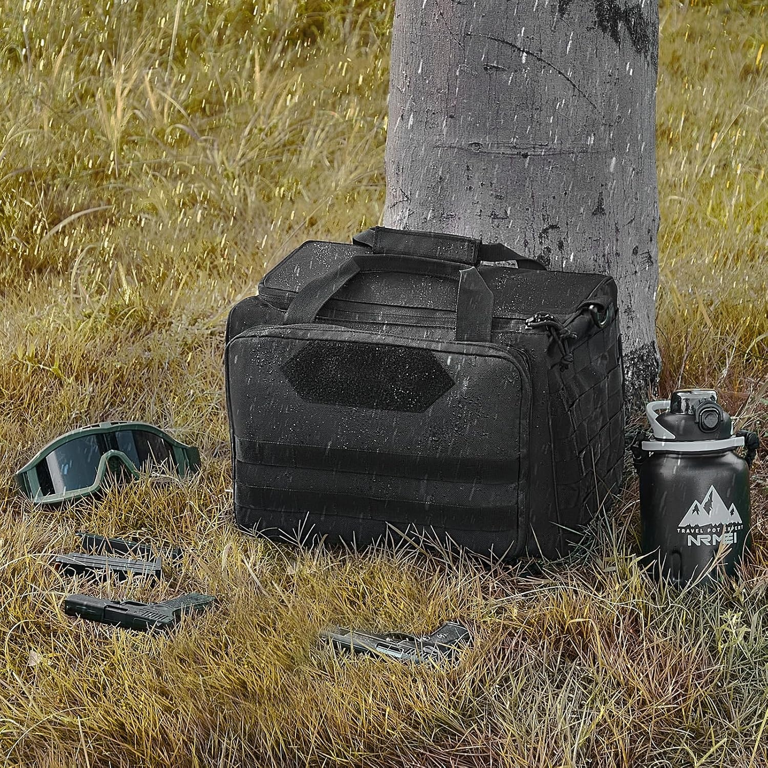 image:imageVEVOR Gun Bag with Detachable Baffles amp 6 Magazines Shooting Handgun Bag for Outdoor Hunting Shooting Pistol Bag Case 2 Removable Pistol Bags Brown 13 x 79 x 91 inBlack