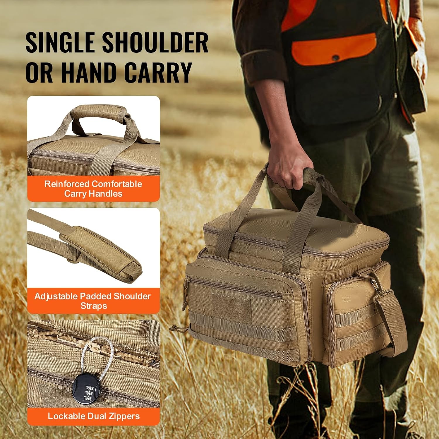 image:imageVEVOR Gun Bag with Detachable Baffles amp 6 Magazines Shooting Handgun Bag for Outdoor Hunting Shooting Pistol Bag Case 2 Removable Pistol Bags Brown 13 x 79 x 91 inBrown