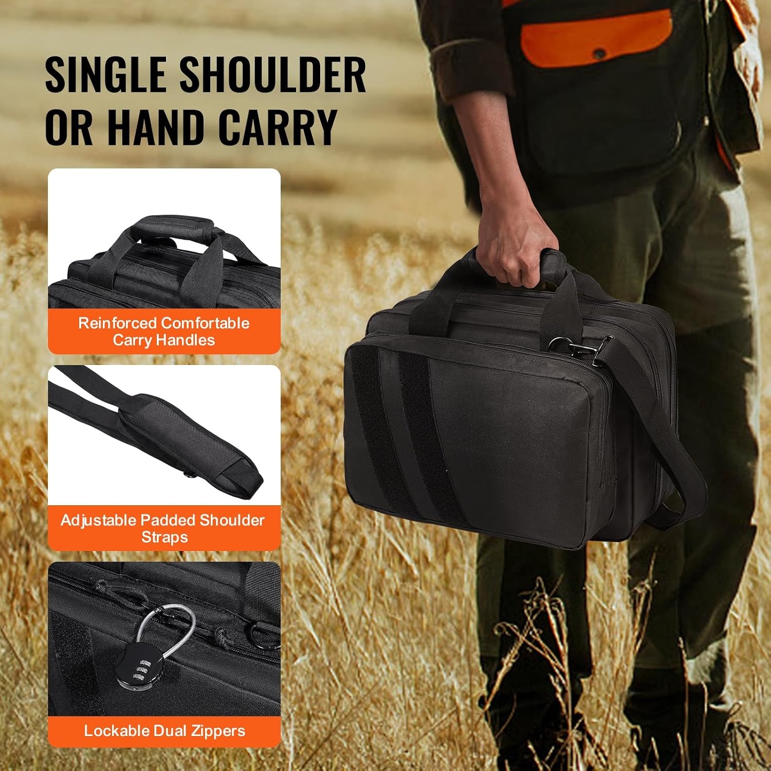 image:imageVEVOR Gun Bag with Detachable Baffles amp 6 Magazines Shooting Handgun Bag for Outdoor Hunting Shooting Pistol Bag Case 2 Removable Pistol Bags Brown 13 x 79 x 91 inBlack
