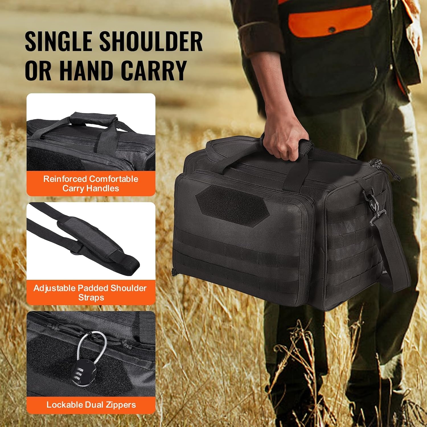 image:imageVEVOR Gun Bag with Detachable Baffles amp 6 Magazines Shooting Handgun Bag for Outdoor Hunting Shooting Pistol Bag Case 2 Removable Pistol Bags Brown 13 x 79 x 91 inBlack