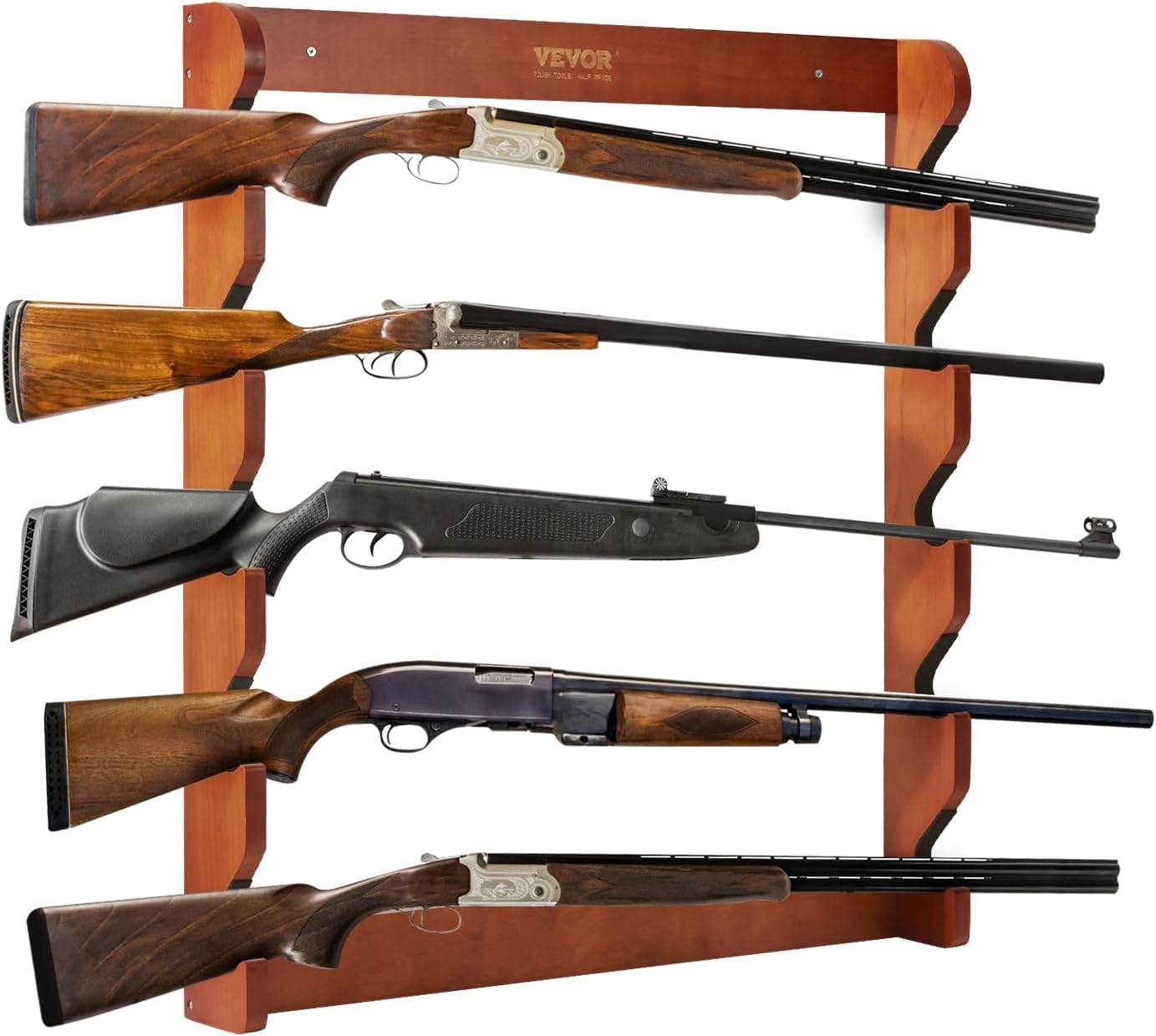image:imageVEVOR Gun Rack 5Slot Wall Mounted Wooden Gun Rack Heavy Duty Gun Display Rack Holds 5 Shotguns and Rifles Wall Storage Display Rifle Rack with Soft Padding 132 lbs Capacity