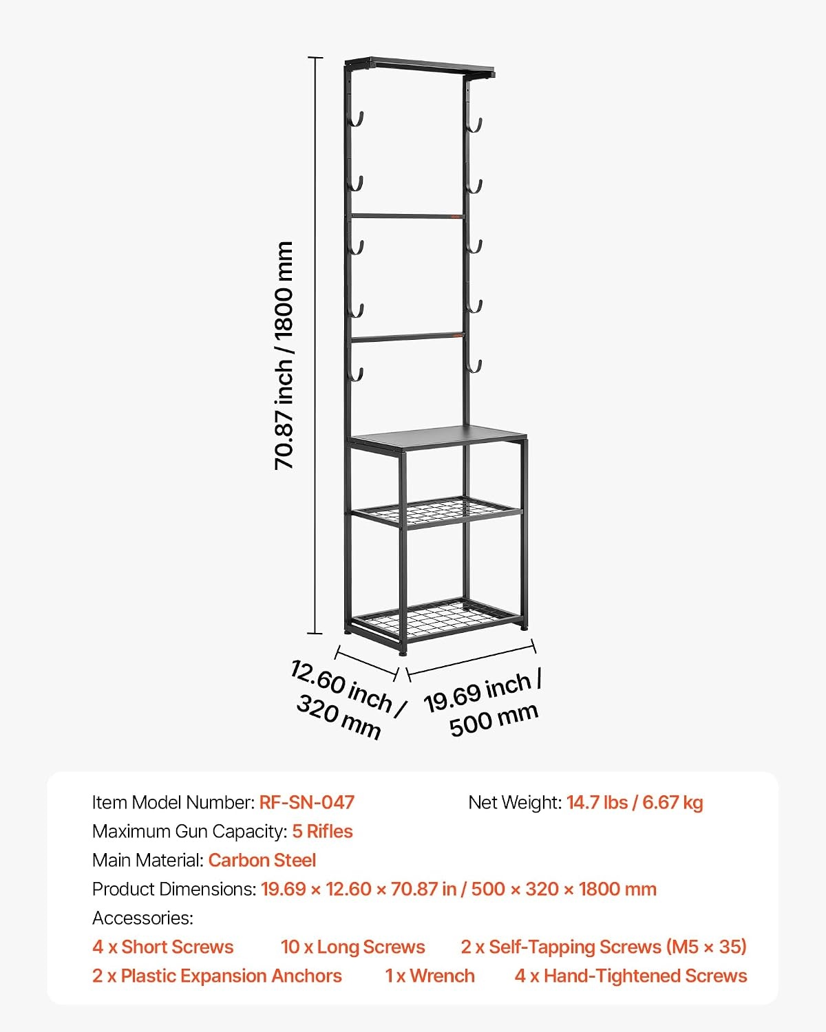 image:imageVEVOR Gun Rack Floor Standing Indoor Rifle Shotgun Rack Stand with Storage Shelf for Wall Mount Gun Display Stand Holds up to 5 Rifles Heavy Duty Steel for Home Garage Hunting Long Guns Storage