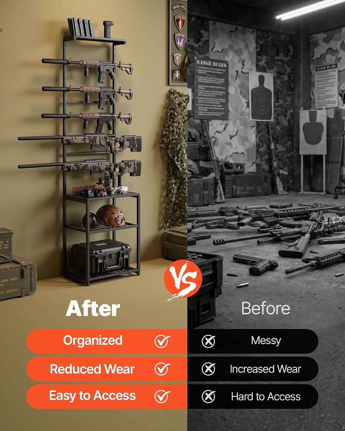image:imageVEVOR Gun Rack Floor Standing Indoor Rifle Shotgun Rack Stand with Storage Shelf for Wall Mount Gun Display Stand Holds up to 5 Rifles Heavy Duty Steel for Home Garage Hunting Long Guns Storage