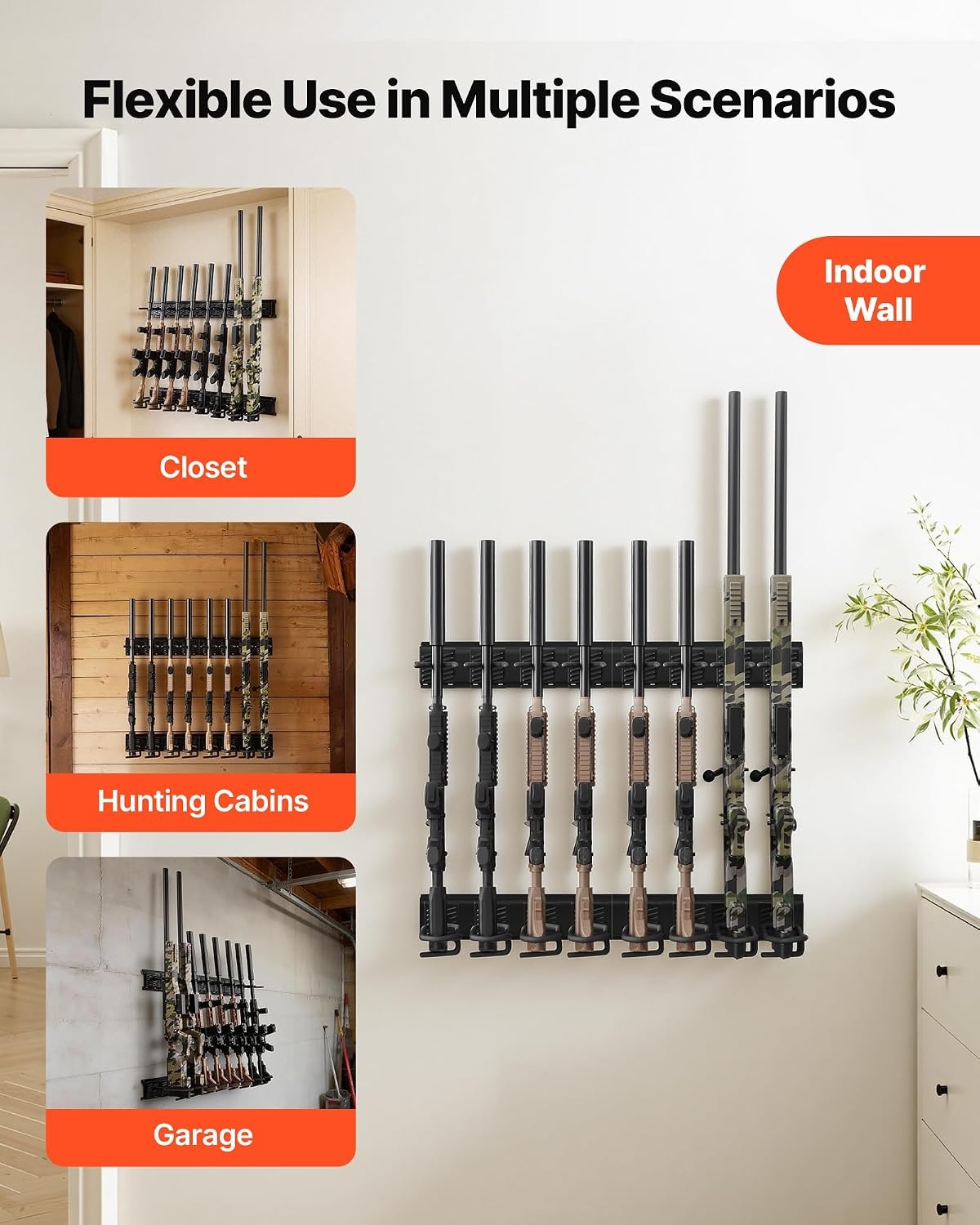 image:imageVEVOR Gun Rack Indoor Gun Rack Wall Mount 8Slot Vertical Rifle Shotgun 180 lb Heavy Duty Metal Wall Gun Rack Display Stand with Soft Padding