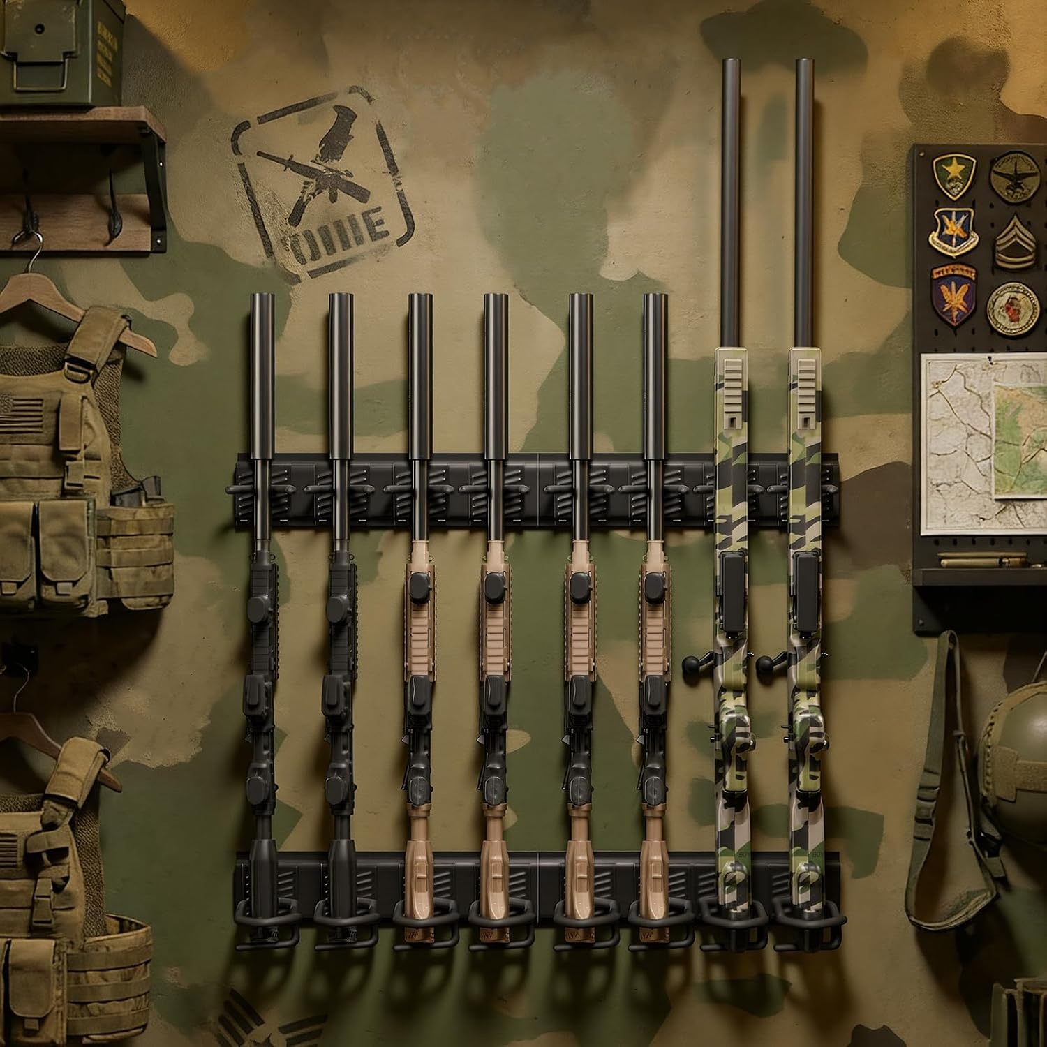 image:imageVEVOR Gun Rack Indoor Gun Rack Wall Mount 8Slot Vertical Rifle Shotgun 180 lb Heavy Duty Metal Wall Gun Rack Display Stand with Soft Padding