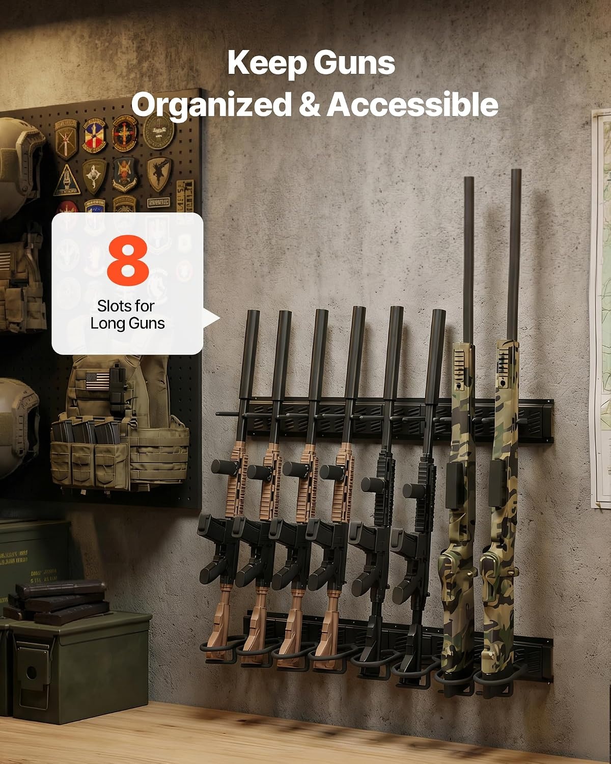 image:imageVEVOR Gun Rack Indoor Gun Rack Wall Mount 8Slot Vertical Rifle Shotgun 180 lb Heavy Duty Metal Wall Gun Rack Display Stand with Soft Padding
