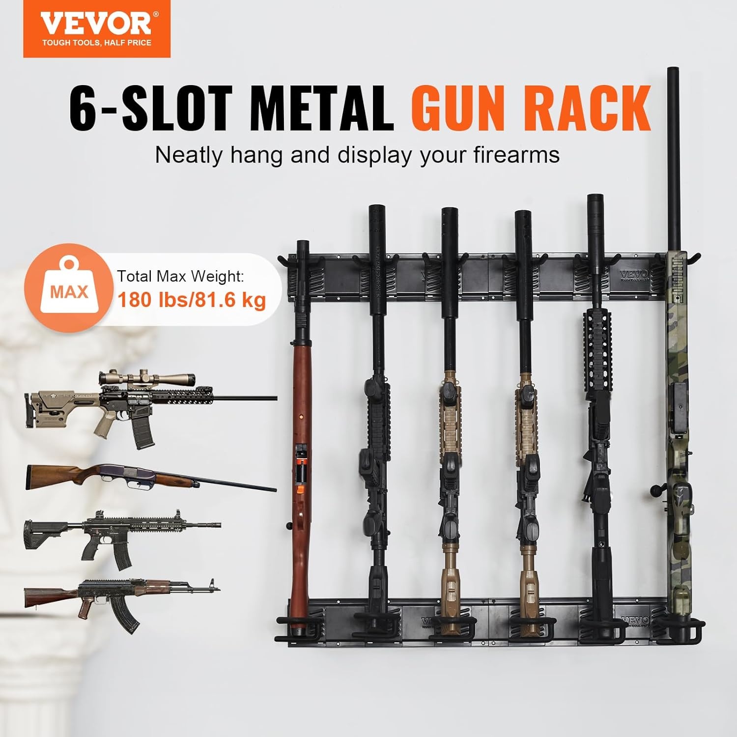 image:imageVEVOR Gun Rack Indoor Gun Rack Wall Mount Vertical Rifle Shotgun Gun Rack Heavy Duty Metal Wall Gun Rack Display Stand