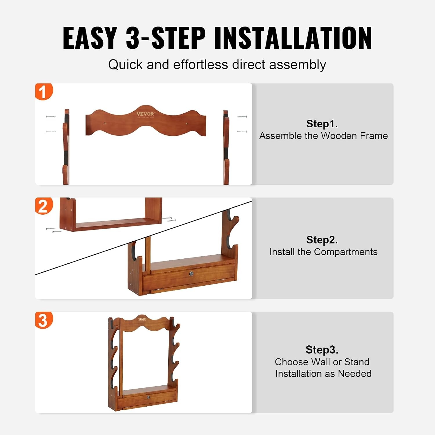 image:imageVEVOR Gun Rack Wood Gun Rack Wall Mount Gun Display Rack Holds 4 Rifles Shotguns 132 lb Heavy Duty Wall Storage Display Rifle Rack with Soft Padding