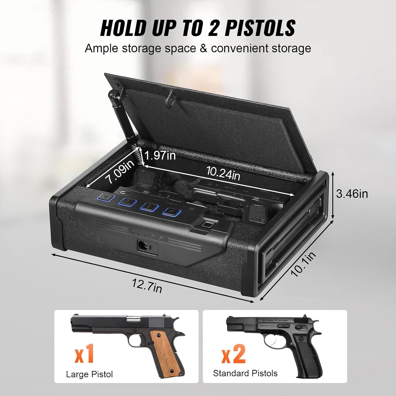 image:imageVEVOR Gun Safe for Pistols Biometric Gun Safe with Three Quick Access Ways of Fingerprints Passwords and Keys Handgun Safe for 1 Pistol for Home Bedside Nightstand WallBiometric Ordinary to open