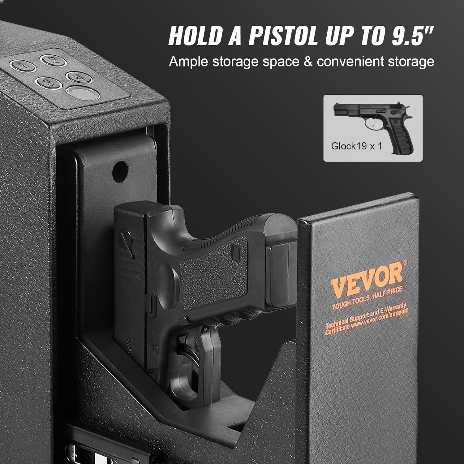 image:imageVEVOR Gun Safe for Pistols Biometric Gun Safe with Three Quick Access Ways of Fingerprints Passwords and Keys Handgun Safe for 1 Pistol for Home Bedside Nightstand WallBiometric Slip to open