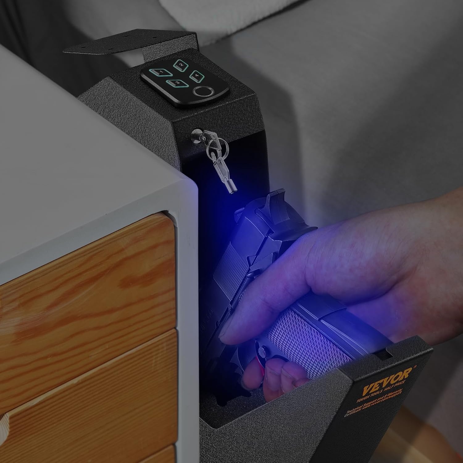 image:imageVEVOR Gun Safe for Pistols Biometric Gun Safe with Three Quick Access Ways of Fingerprints Passwords and Keys Handgun Safe for 1 Pistol for Home Bedside Nightstand WallBiometric Bounce to open