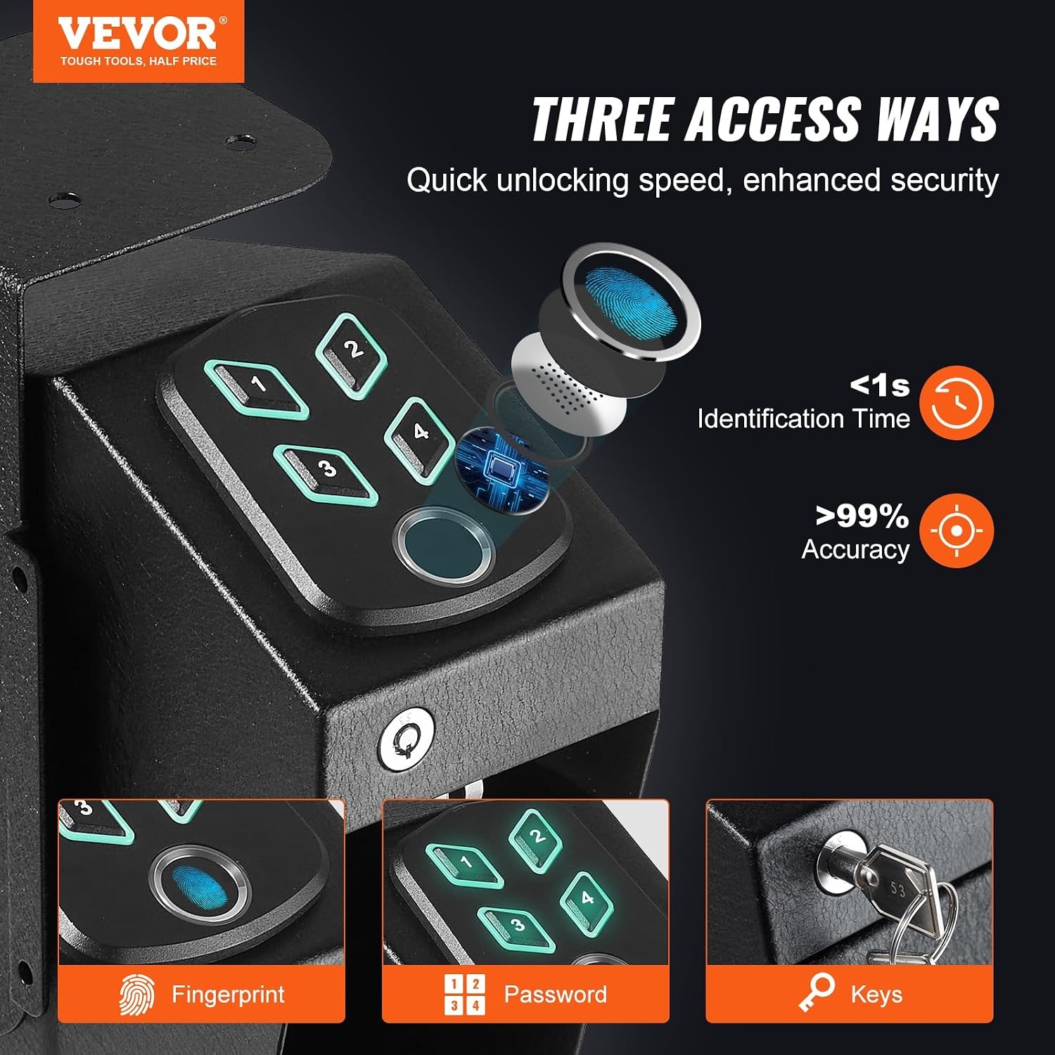 image:imageVEVOR Gun Safe for Pistols Biometric Gun Safe with Three Quick Access Ways of Fingerprints Passwords and Keys Handgun Safe for 1 Pistol for Home Bedside Nightstand WallBiometric Bounce to open