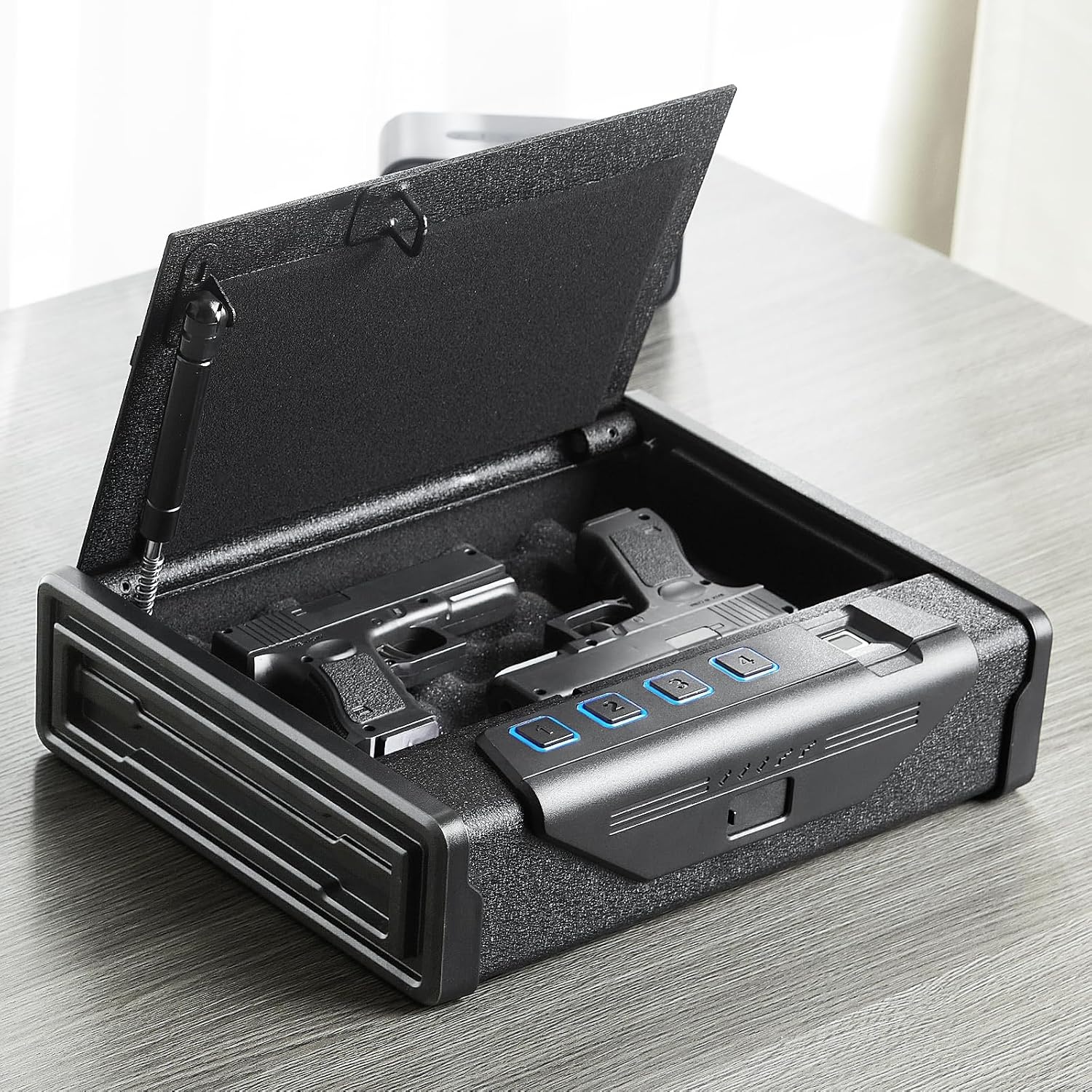 image:imageVEVOR Gun Safe for Pistols Biometric Gun Safe with Three Quick Access Ways of Fingerprints Passwords and Keys Handgun Safe for 1 Pistol for Home Bedside Nightstand WallBiometric Ordinary to open