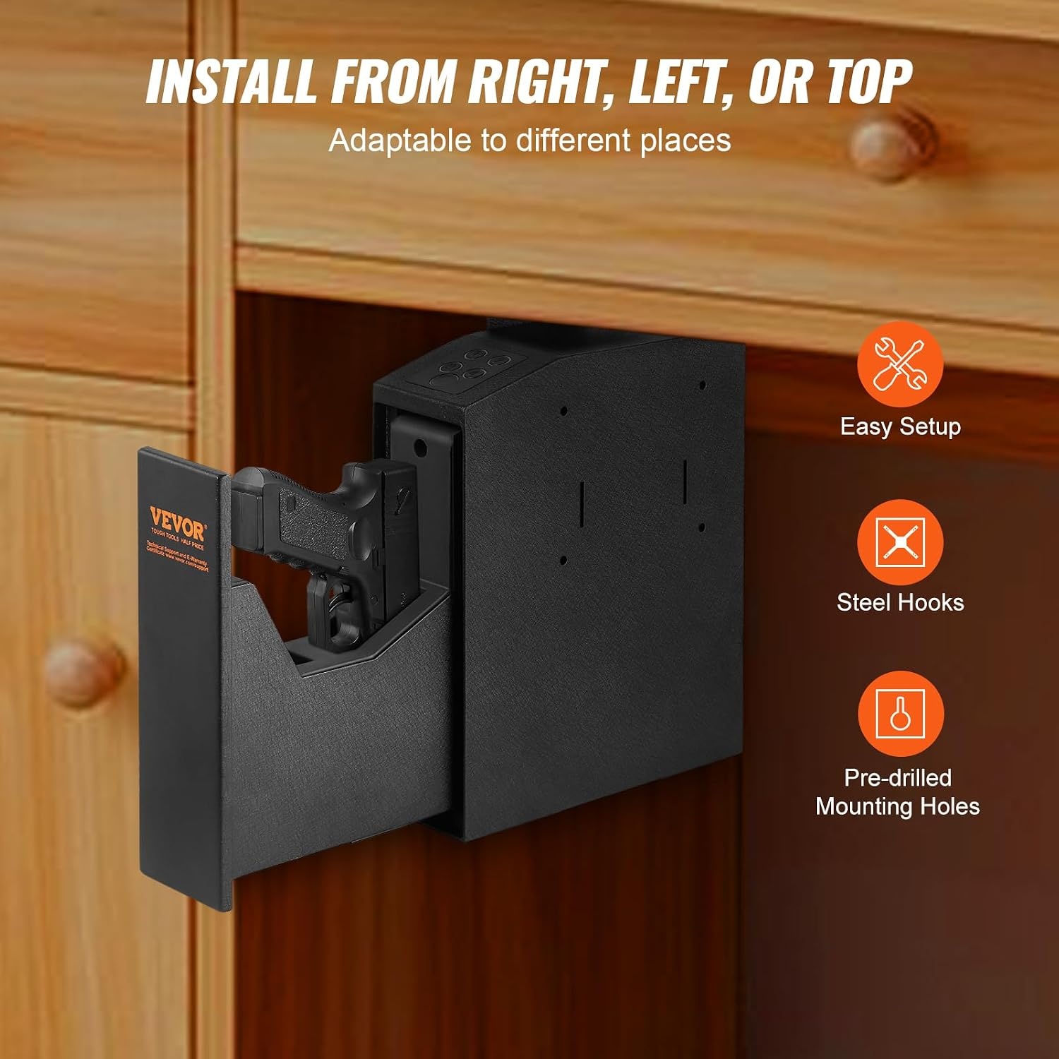 image:imageVEVOR Gun Safe for Pistols Biometric Gun Safe with Three Quick Access Ways of Fingerprints Passwords and Keys Handgun Safe for 1 Pistol for Home Bedside Nightstand WallBiometric Slip to open