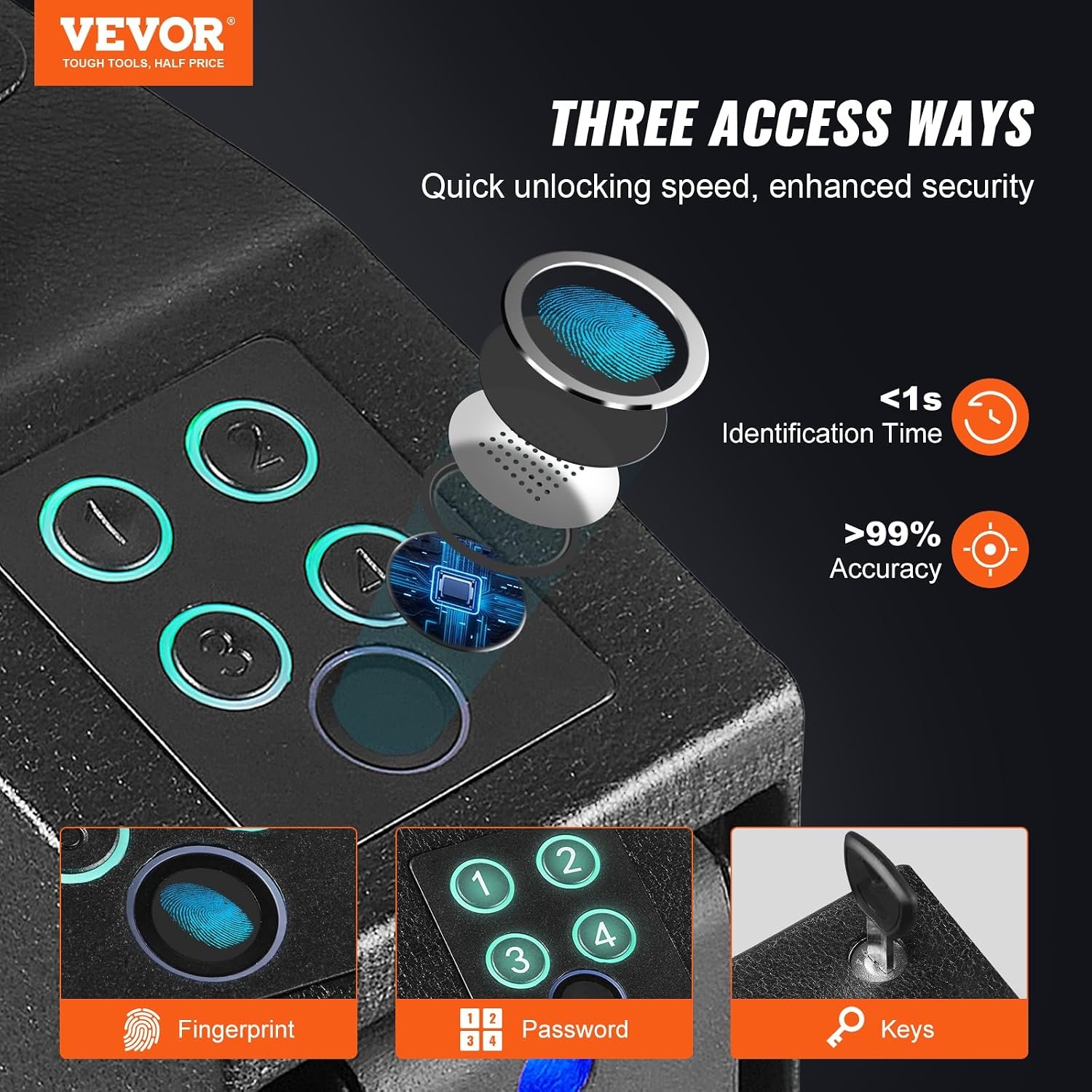 image:imageVEVOR Gun Safe for Pistols Biometric Gun Safe with Three Quick Access Ways of Fingerprints Passwords and Keys Handgun Safe for 1 Pistol for Home Bedside Nightstand WallBiometric Slip to open