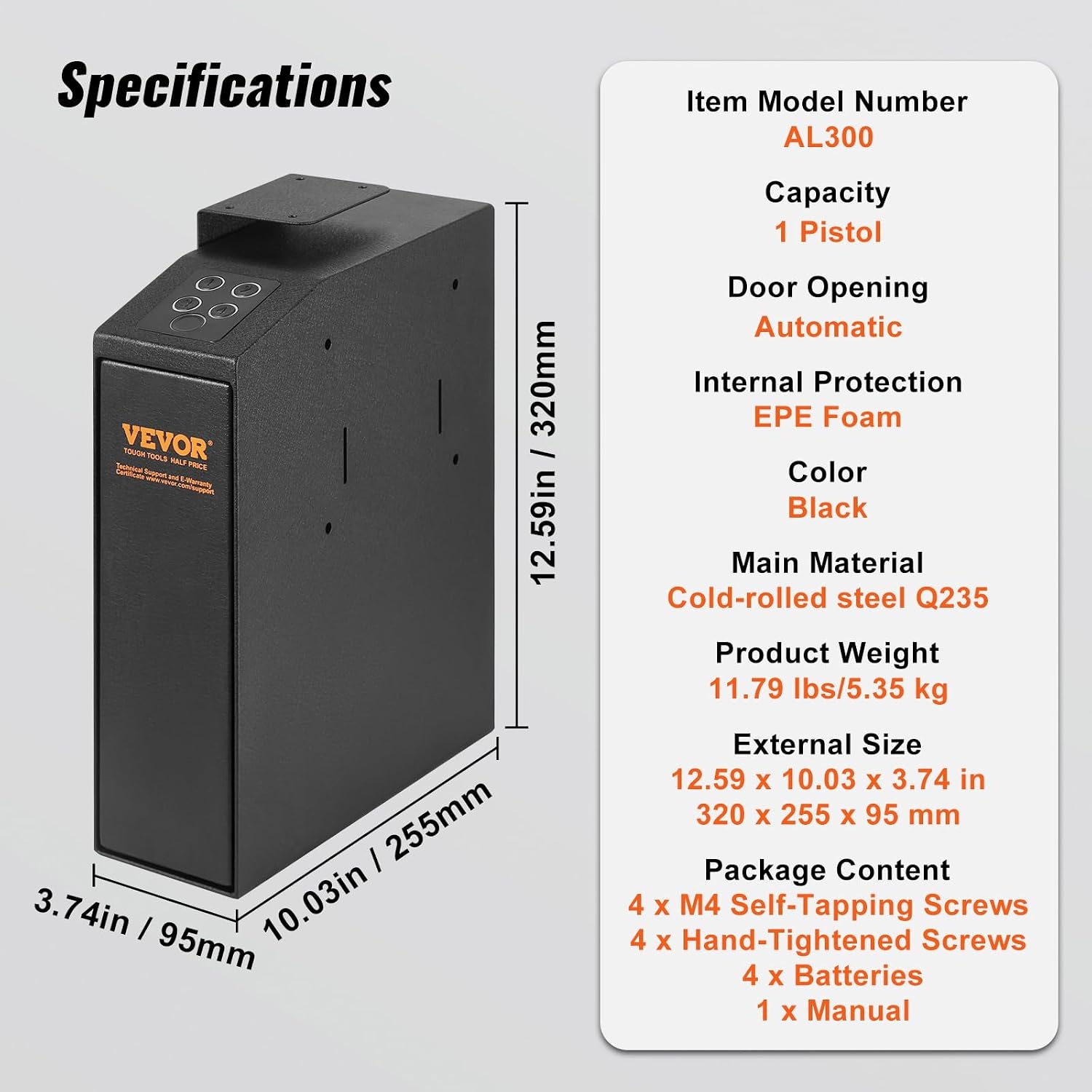 image:imageVEVOR Gun Safe for Pistols Biometric Gun Safe with Three Quick Access Ways of Fingerprints Passwords and Keys Handgun Safe for 1 Pistol for Home Bedside Nightstand WallBiometric Slip to open