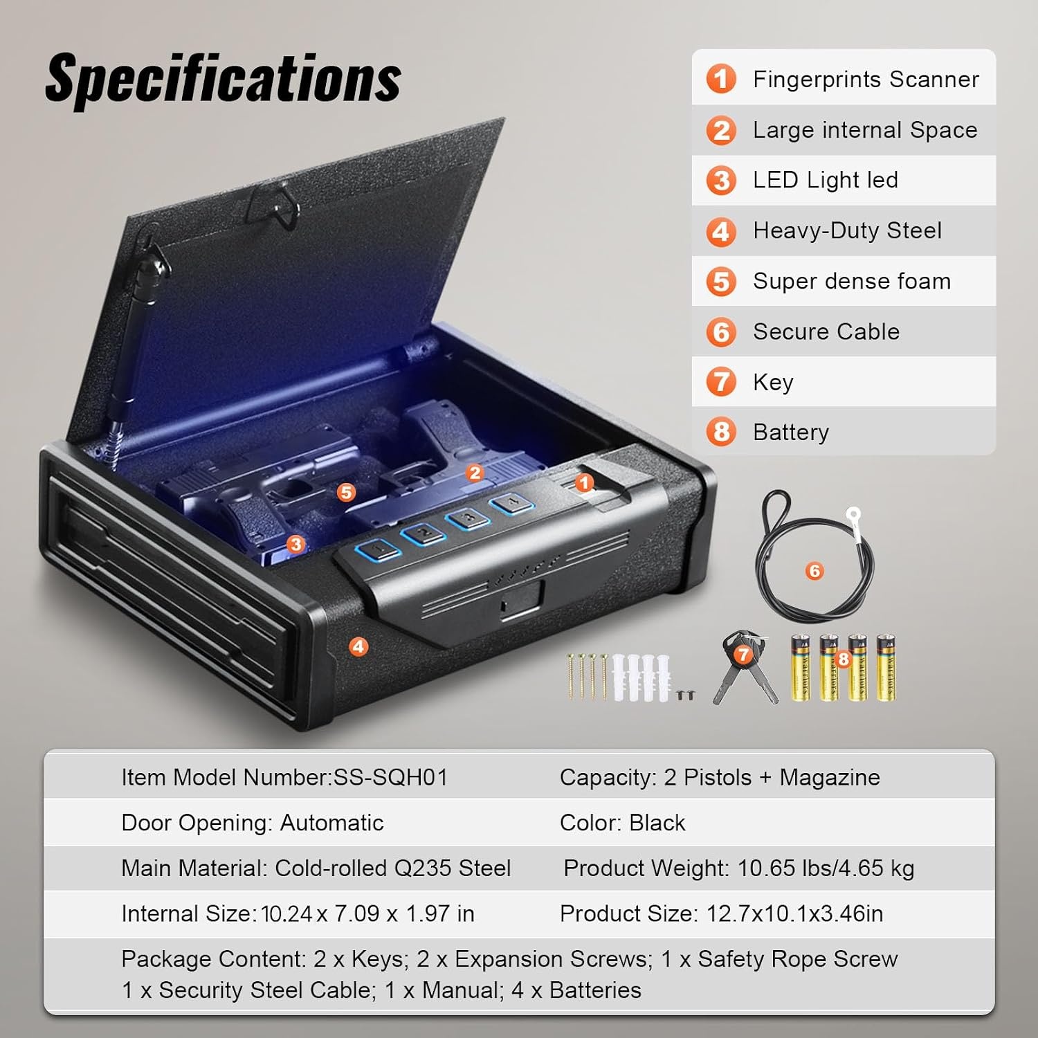 image:imageVEVOR Gun Safe for Pistols Biometric Gun Safe with Three Quick Access Ways of Fingerprints Passwords and Keys Handgun Safe for 1 Pistol for Home Bedside Nightstand WallBiometric Ordinary to open