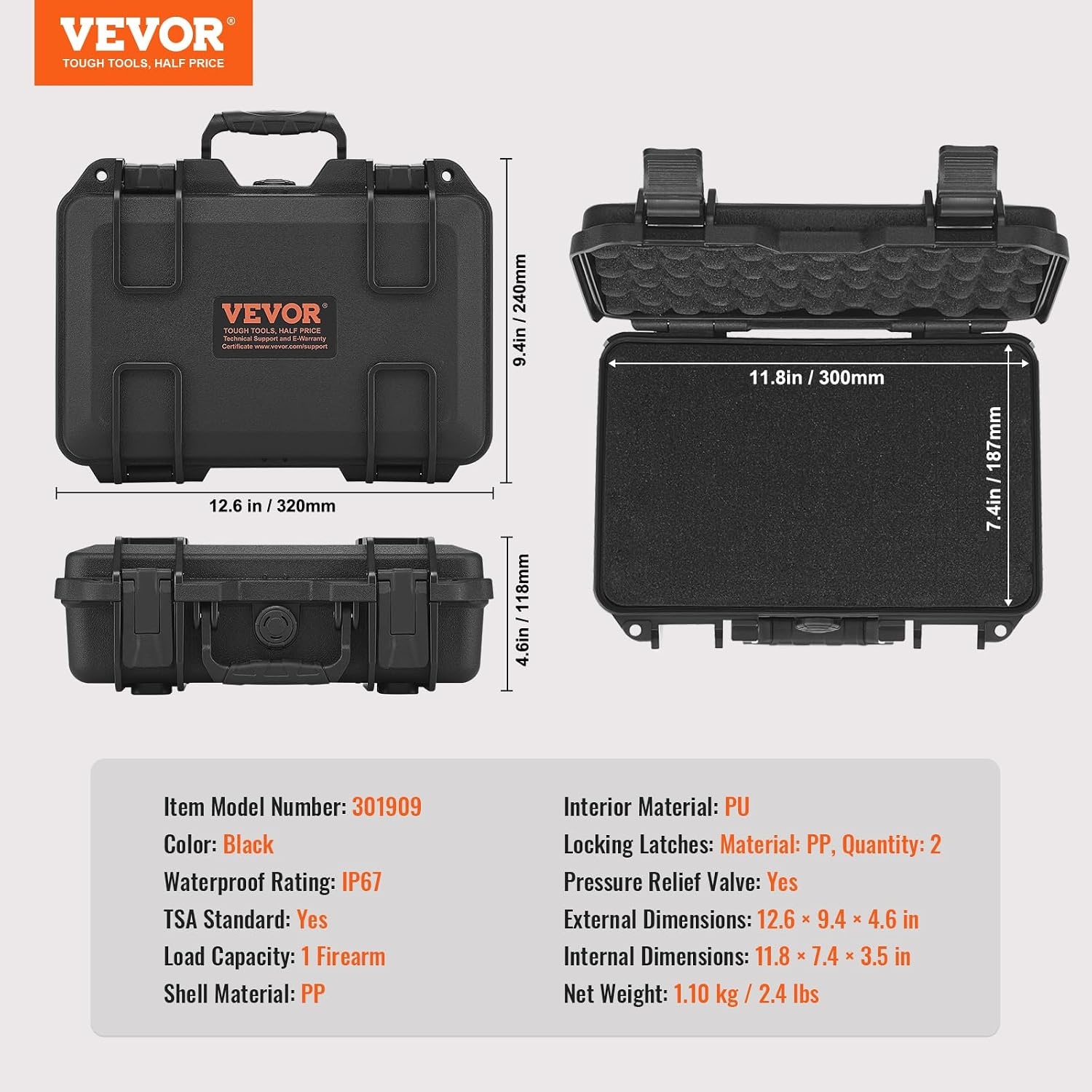 image:imageVEVOR Hard Pistol Case Holds Multiple Pistols amp Magazine Hard Gun Case with PreCut XPE Foam Lining Waterproof Firearm Travel Case with Handle for Gun Lenses Camera Gear TSA Compliant1 Pistol