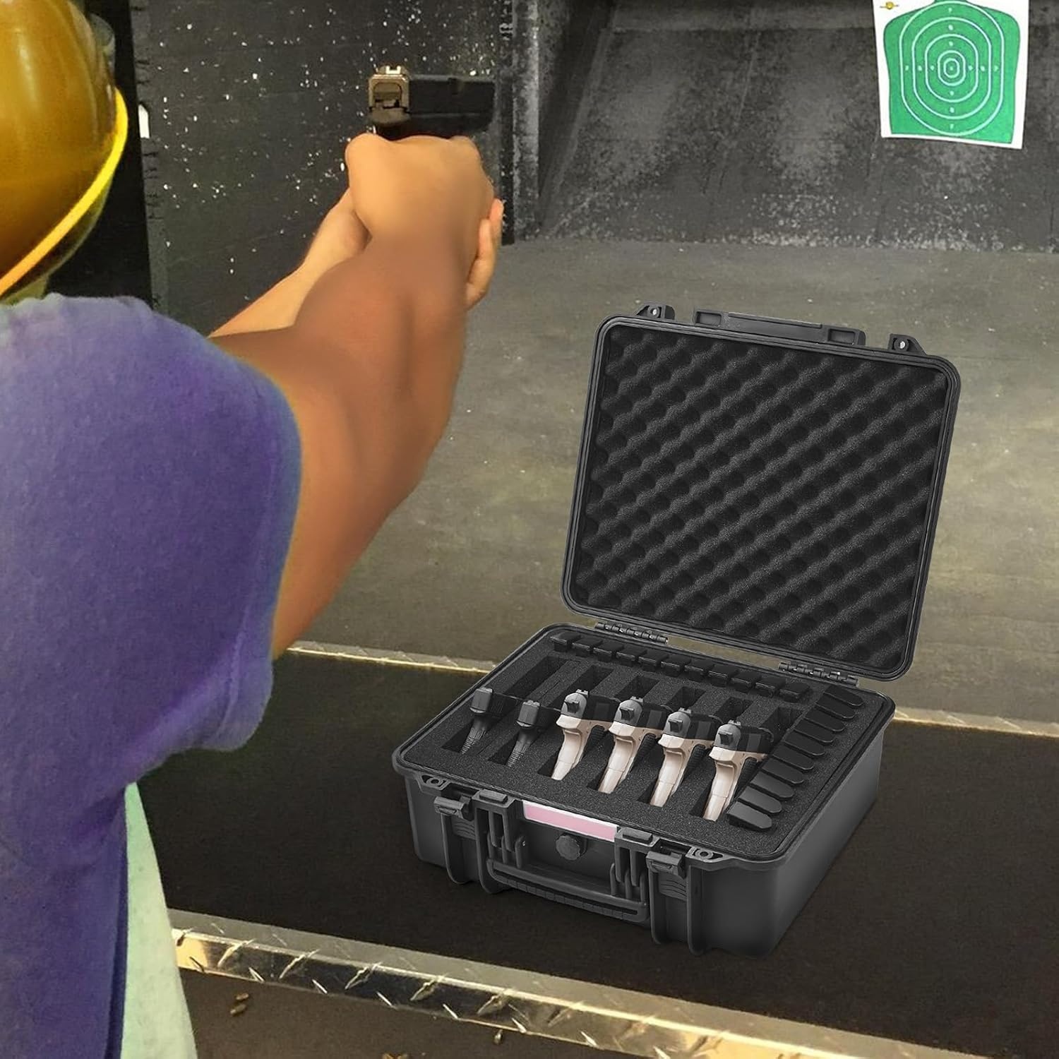 image:imageVEVOR Hard Pistol Case Holds Multiple Pistols amp Magazine Hard Gun Case with PreCut XPE Foam Lining Waterproof Firearm Travel Case with Handle for Gun Lenses Camera Gear TSA Compliant6 Pistols 21 Magazine