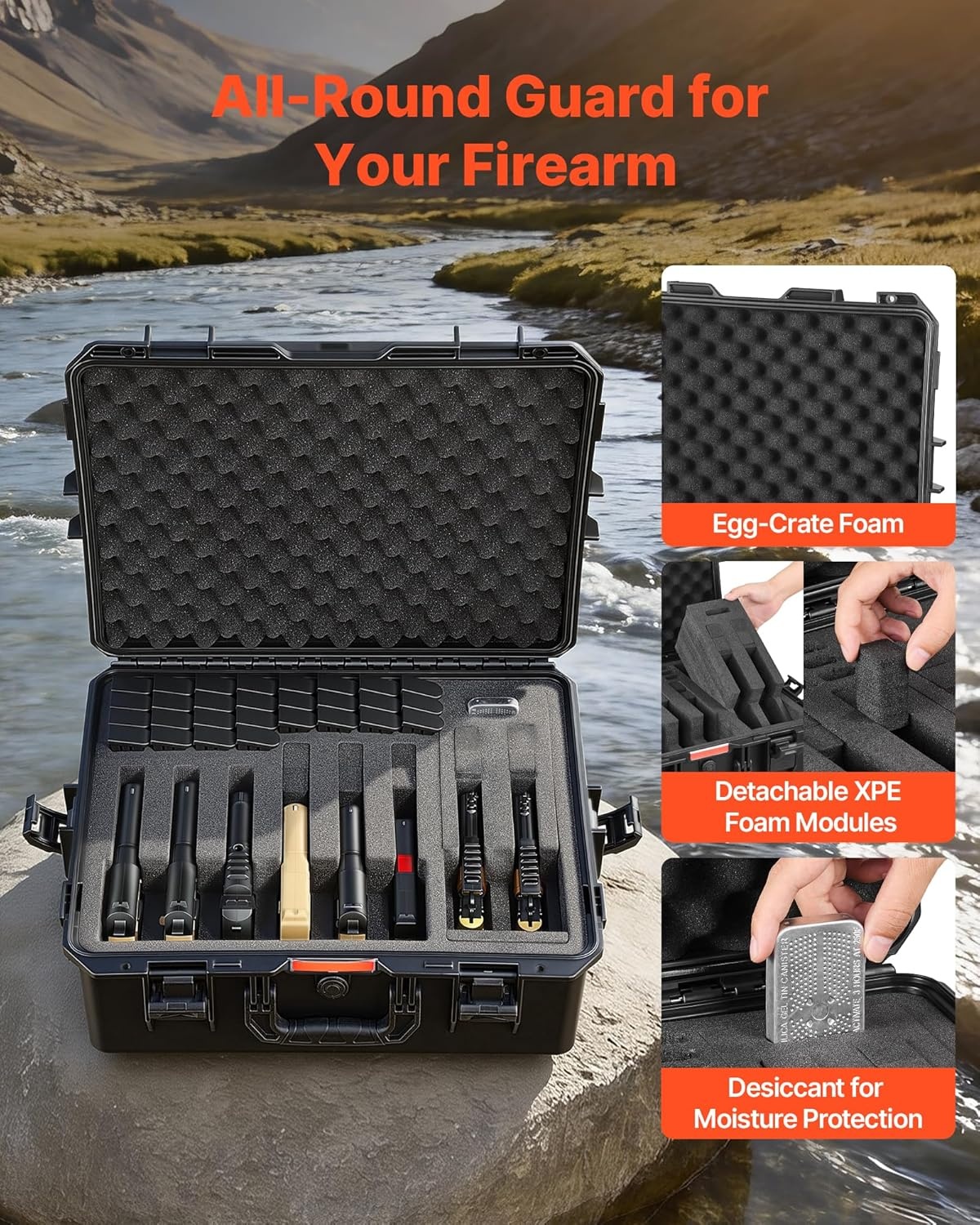 image:imageVEVOR Hard Pistol Case Holds Multiple Pistols amp Magazine Hard Gun Case with PreCut XPE Foam Lining Waterproof Firearm Travel Case with Handle for Gun Lenses Camera Gear TSA Compliant8 Pistols 28 Magazine