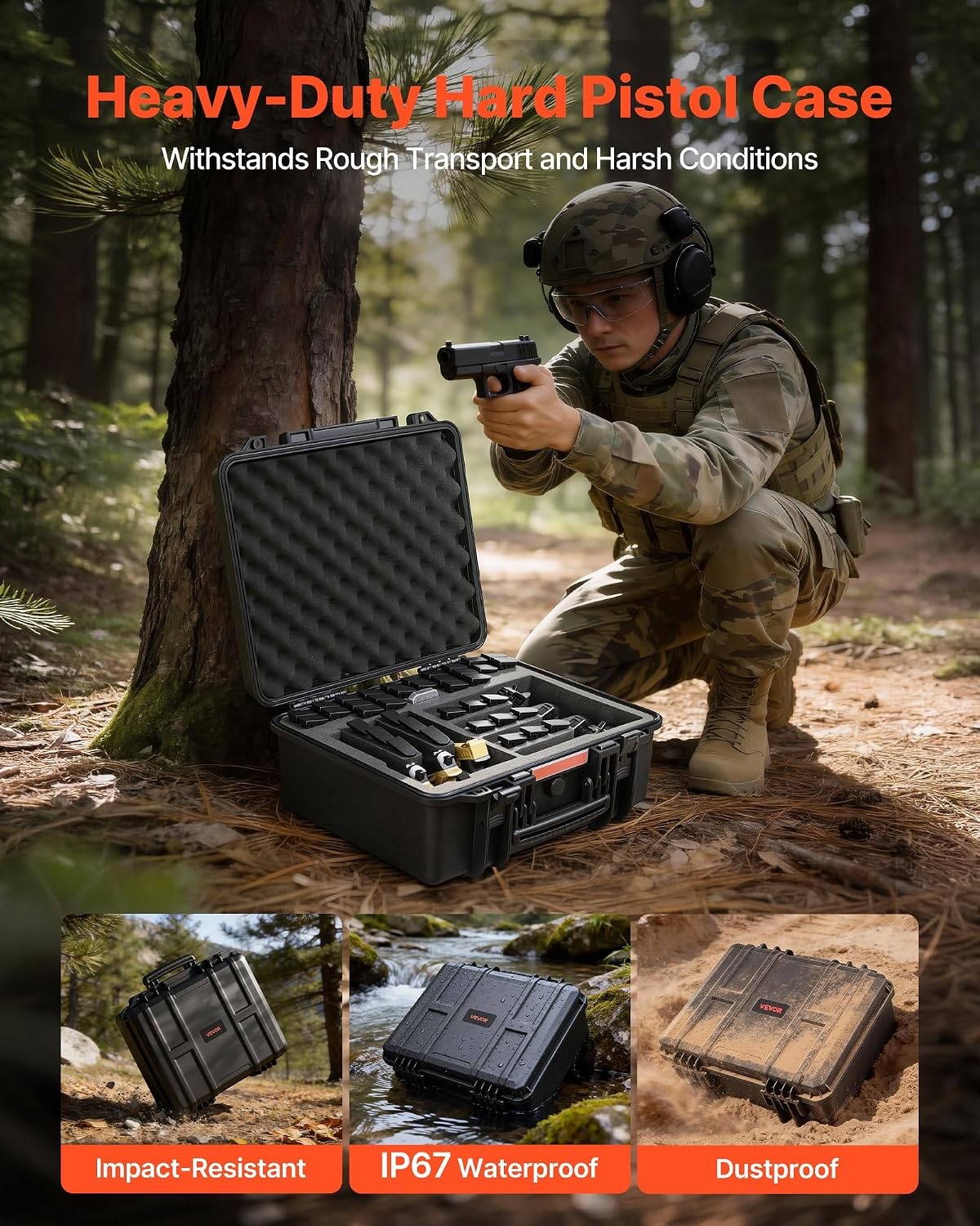 image:imageVEVOR Hard Pistol Case Holds Multiple Pistols amp Magazine Hard Gun Case with PreCut XPE Foam Lining Waterproof Firearm Travel Case with Handle for Gun Lenses Camera Gear TSA Compliant7 Pistols 39 Magazine