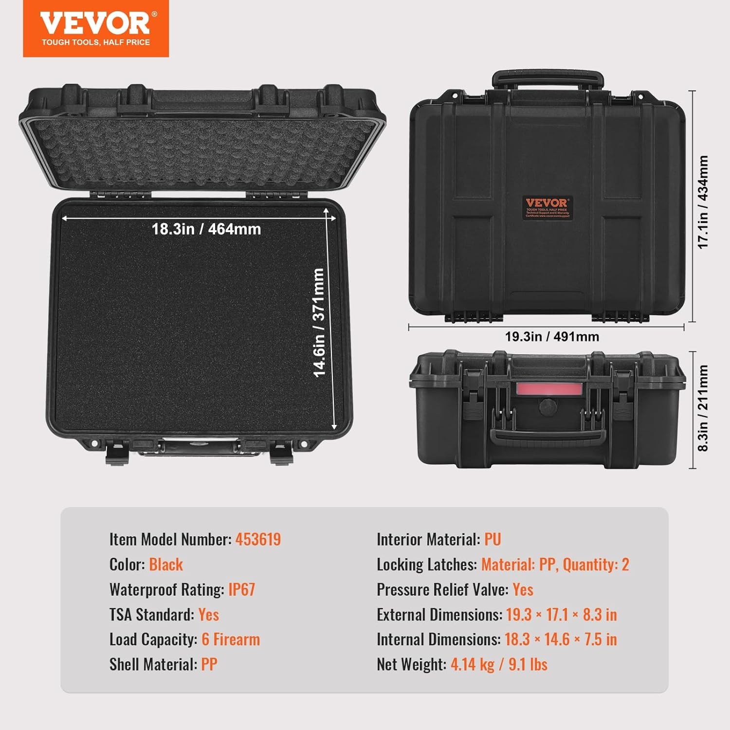 image:imageVEVOR Hard Pistol Case Holds Multiple Pistols amp Magazine Hard Gun Case with PreCut XPE Foam Lining Waterproof Firearm Travel Case with Handle for Gun Lenses Camera Gear TSA Compliant6 Pistols 21 Magazine