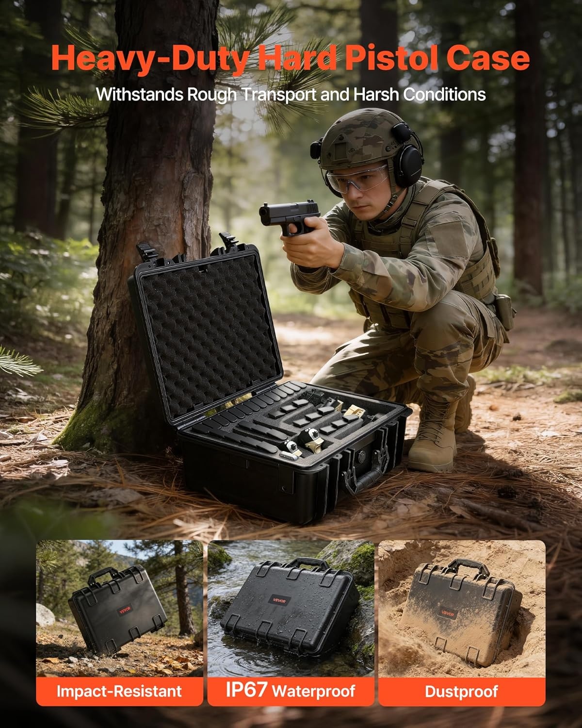 image:imageVEVOR Hard Pistol Case Holds Multiple Pistols amp Magazine Hard Gun Case with PreCut XPE Foam Lining Waterproof Firearm Travel Case with Handle for Gun Lenses Camera Gear TSA Compliant6 Pistols 31 Magazine