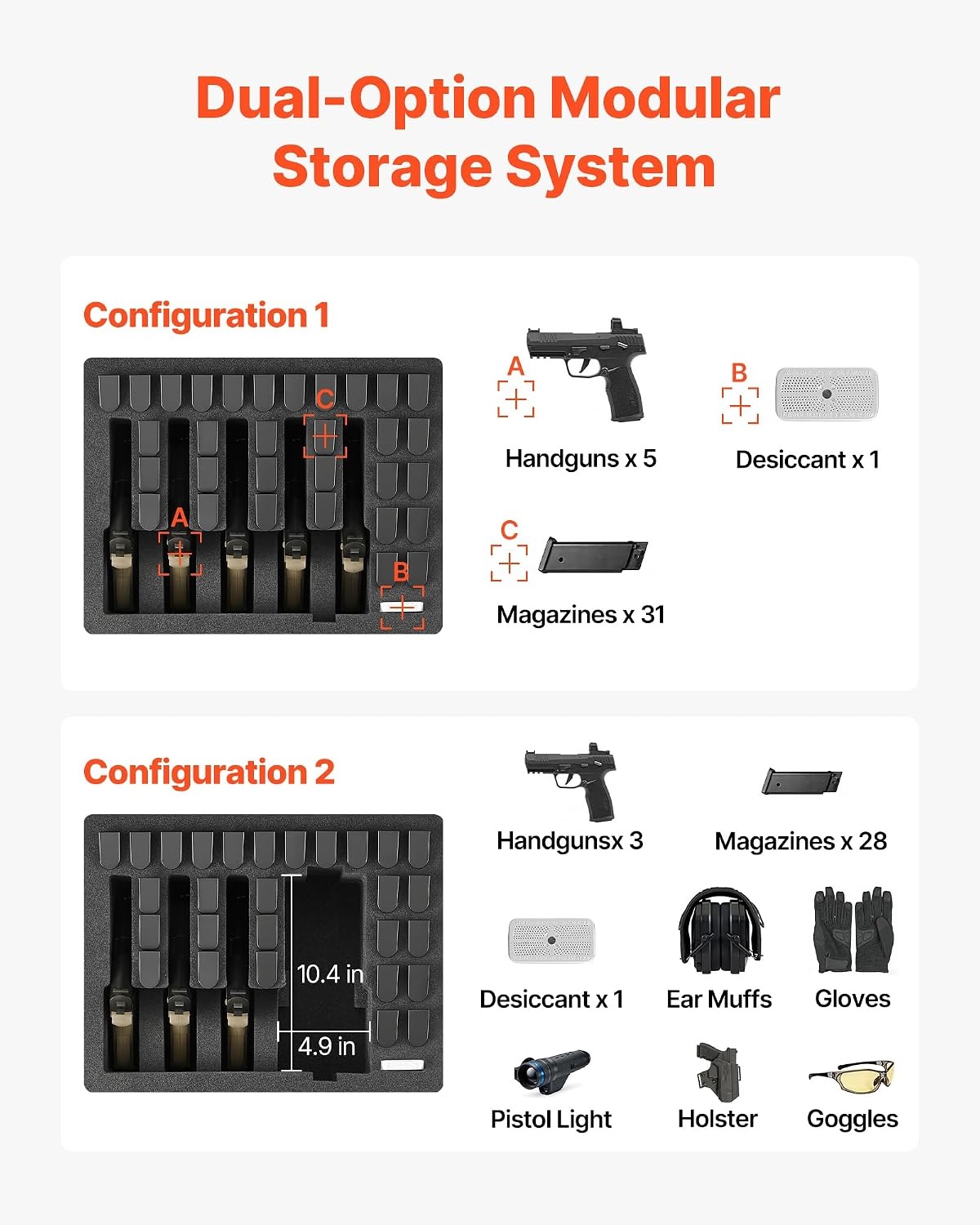 image:imageVEVOR Hard Pistol Case Holds Multiple Pistols amp Magazine Hard Gun Case with PreCut XPE Foam Lining Waterproof Firearm Travel Case with Handle for Gun Lenses Camera Gear TSA Compliant5 Pistols 31 Magazine