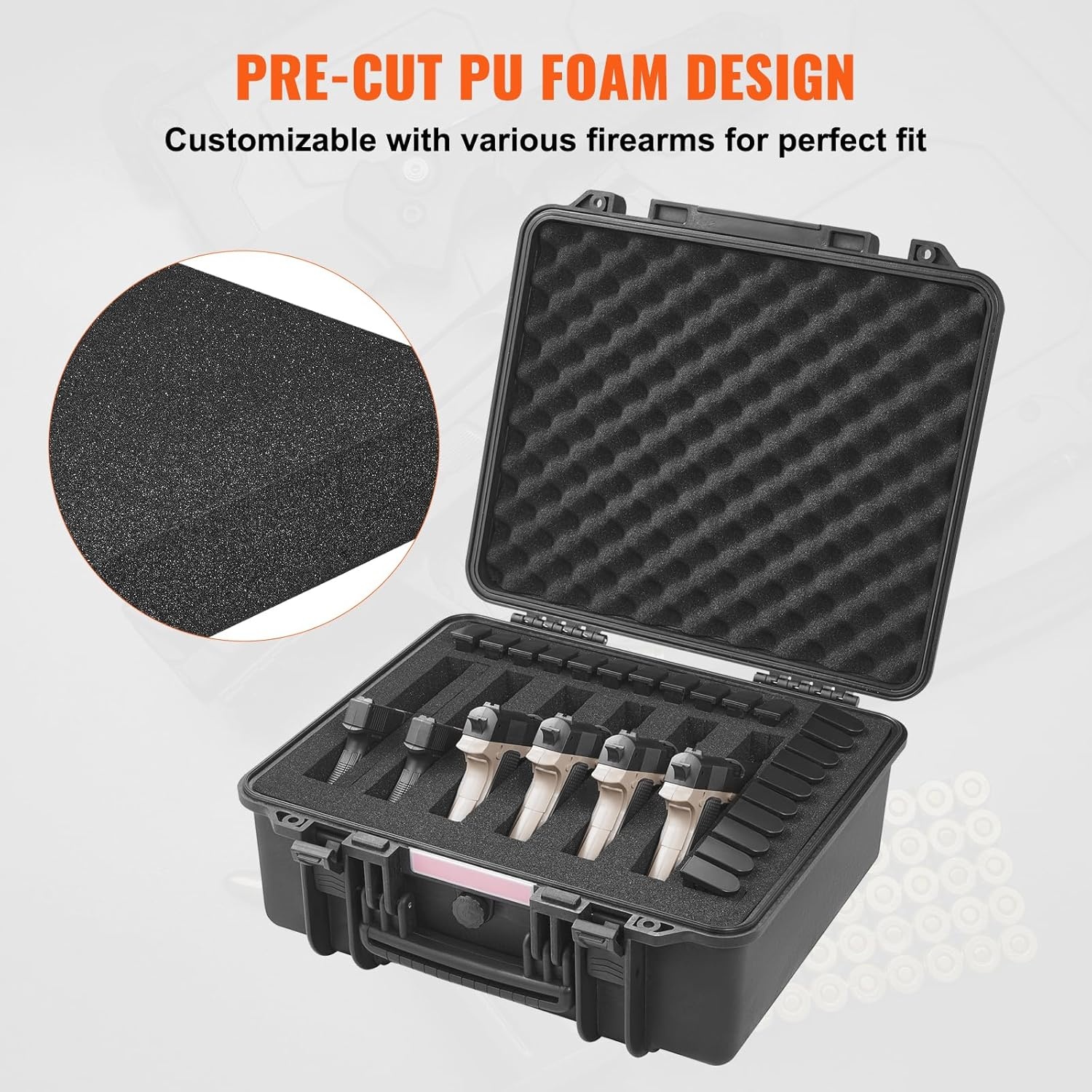 image:imageVEVOR Hard Pistol Case Holds Multiple Pistols amp Magazine Hard Gun Case with PreCut XPE Foam Lining Waterproof Firearm Travel Case with Handle for Gun Lenses Camera Gear TSA Compliant6 Pistols 21 Magazine