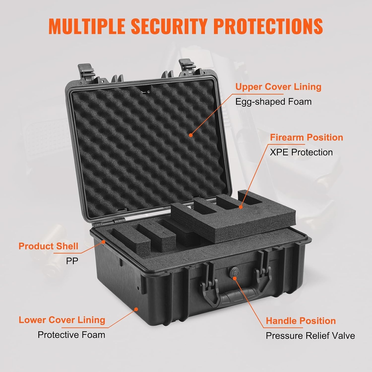 image:imageVEVOR Hard Pistol Case Holds Multiple Pistols amp Magazine Hard Gun Case with PreCut XPE Foam Lining Waterproof Firearm Travel Case with Handle for Gun Lenses Camera Gear TSA Compliant5 Pistols 30 Magazine