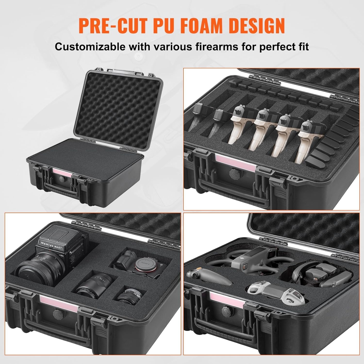 image:imageVEVOR Hard Pistol Case Holds Multiple Pistols amp Magazine Hard Gun Case with PreCut XPE Foam Lining Waterproof Firearm Travel Case with Handle for Gun Lenses Camera Gear TSA Compliant6 Pistols 21 Magazine