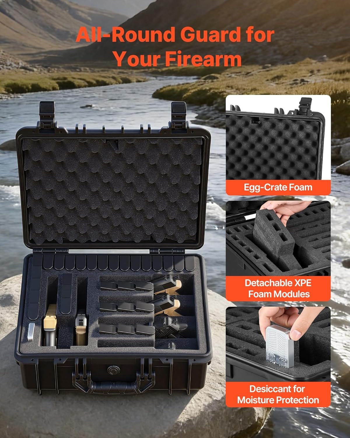 image:imageVEVOR Hard Pistol Case Holds Multiple Pistols amp Magazine Hard Gun Case with PreCut XPE Foam Lining Waterproof Firearm Travel Case with Handle for Gun Lenses Camera Gear TSA Compliant6 Pistols 31 Magazine