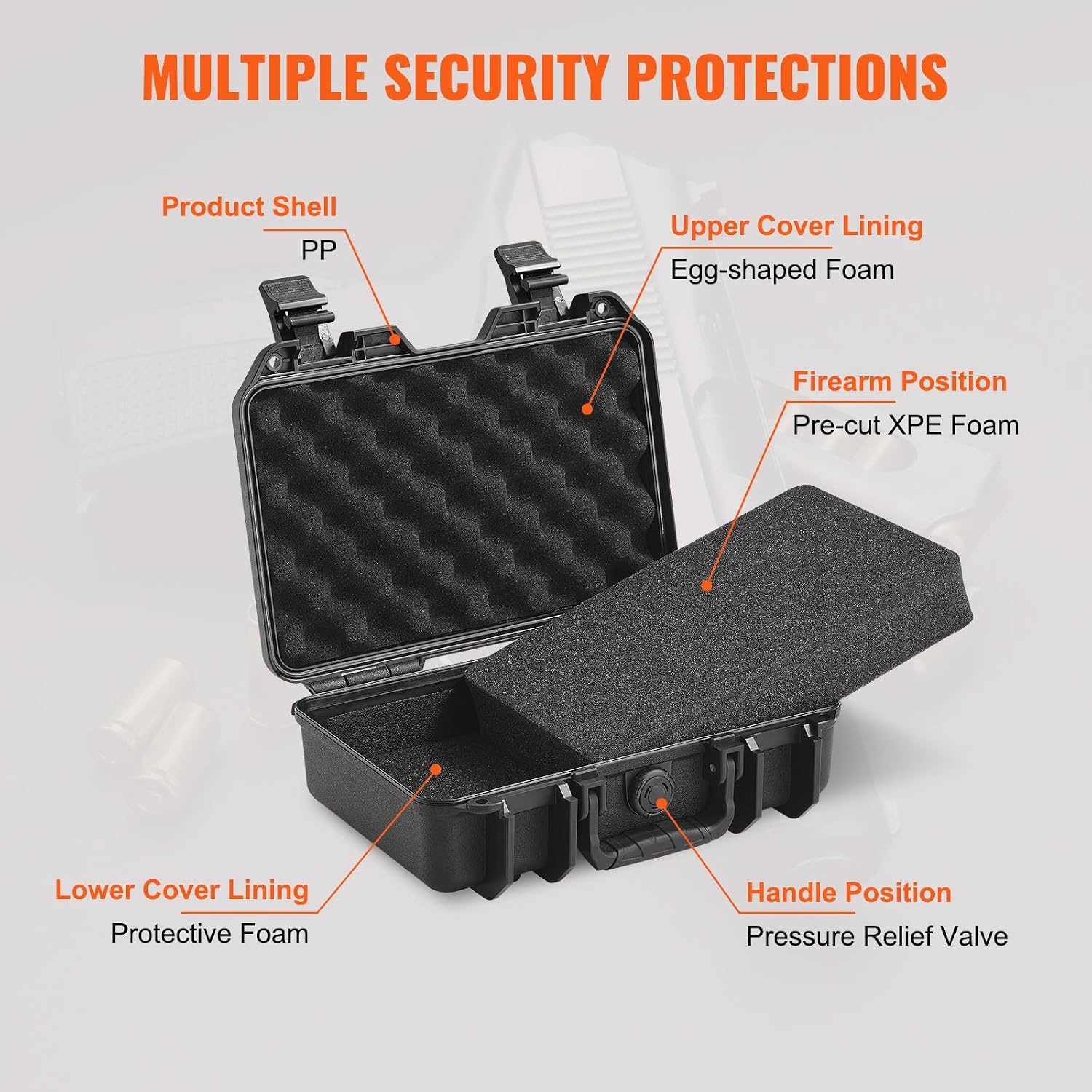 image:imageVEVOR Hard Pistol Case Holds Multiple Pistols amp Magazine Hard Gun Case with PreCut XPE Foam Lining Waterproof Firearm Travel Case with Handle for Gun Lenses Camera Gear TSA Compliant1 Pistol